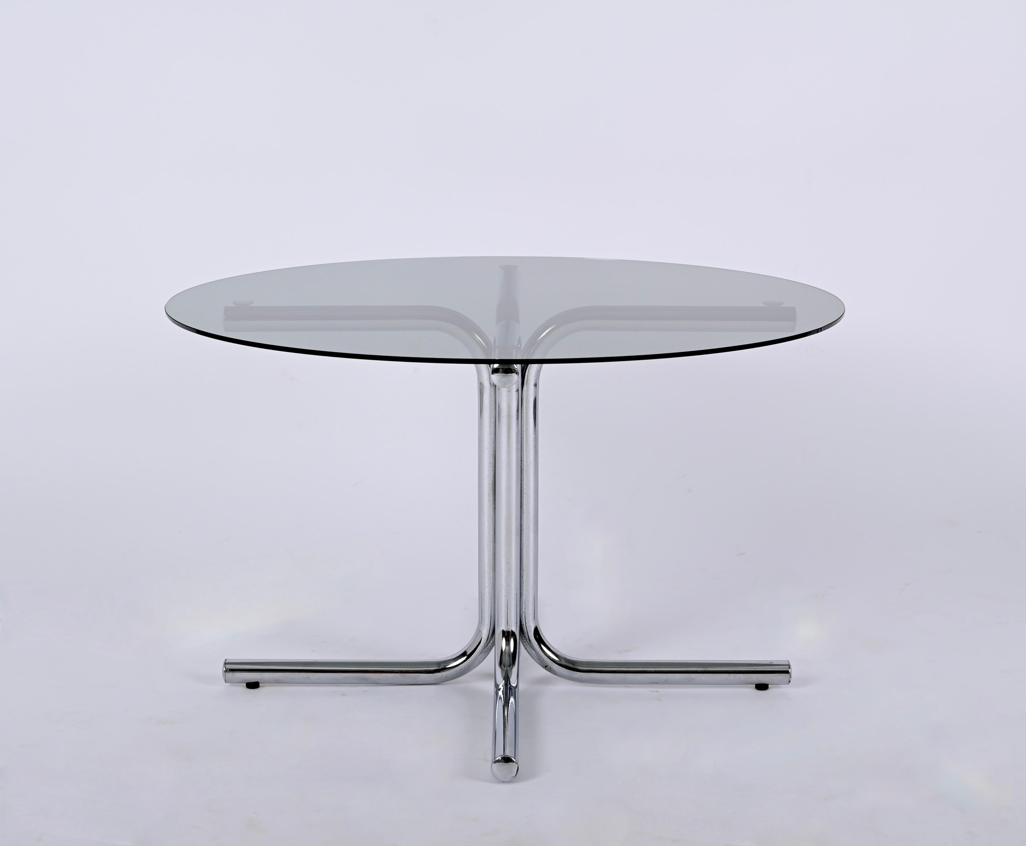 smoked glass round dining table
