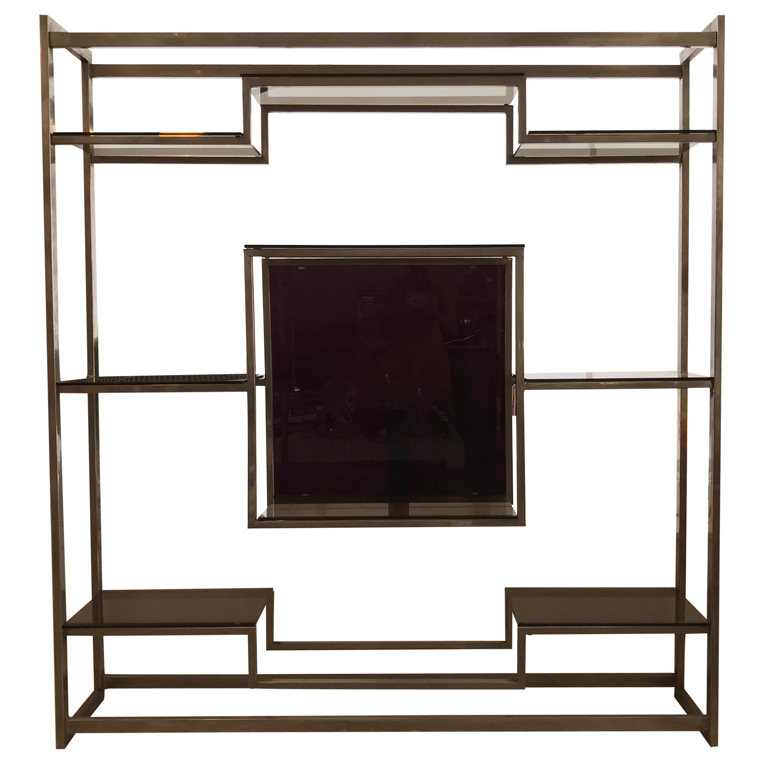 Chrome and Smoked Glass Shelf, Edited by Maison Jansen For Sale