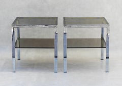 Pair of Chrome and Smoked Glass Side Tables c1970s France