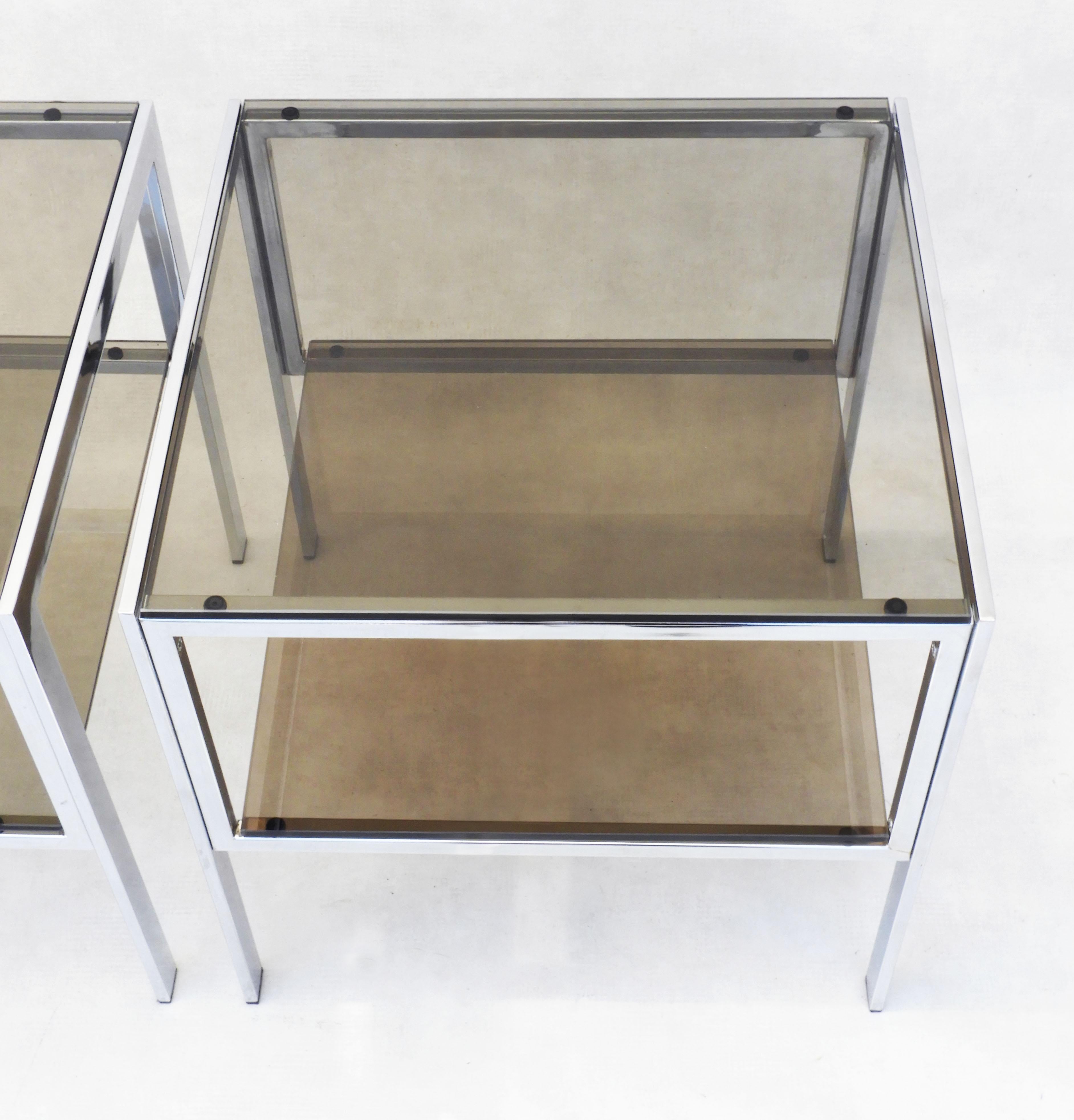 Chrome and Smoked Glass Side Tables c1970s France For Sale 1