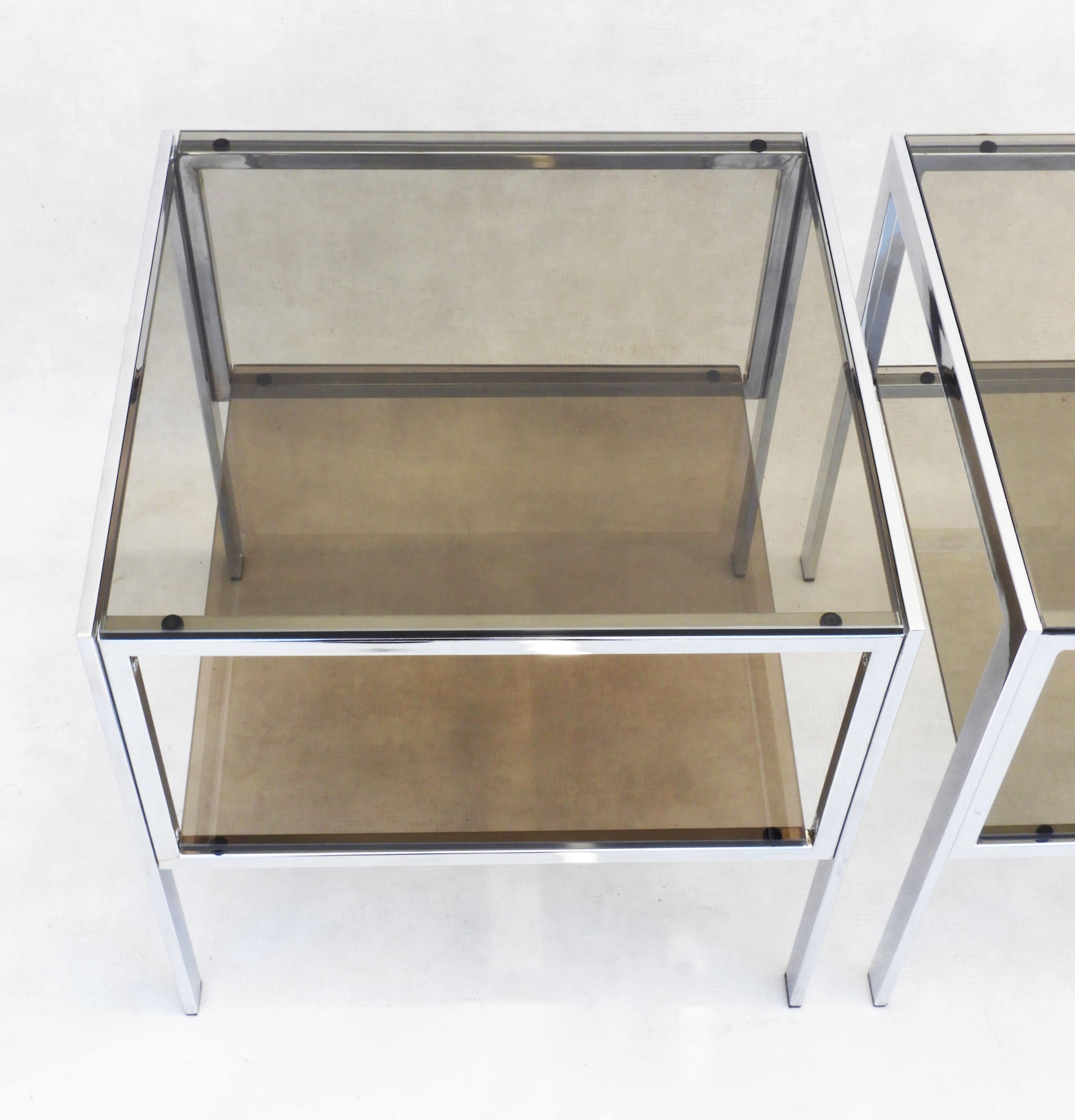 Chrome and Smoked Glass Side Tables c1970s France For Sale 2