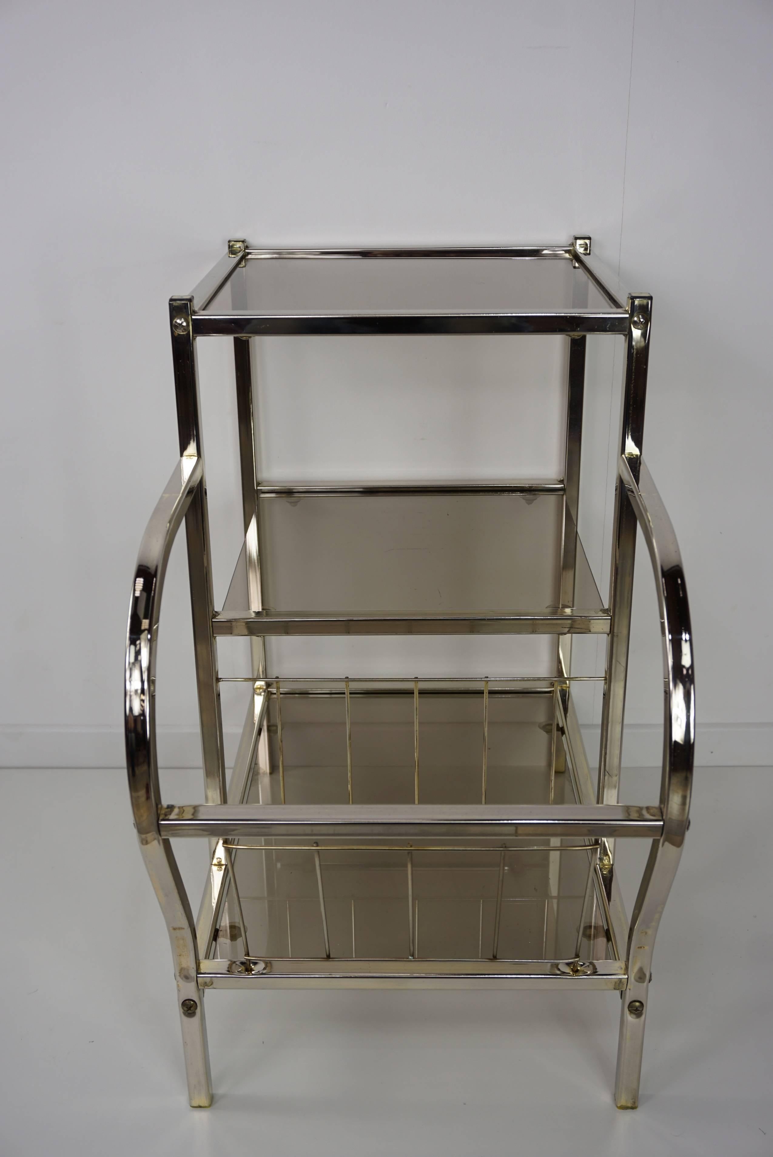 Mid-Century Modern Chrome and Smoked Glass Sofa Table with Magazine Rack