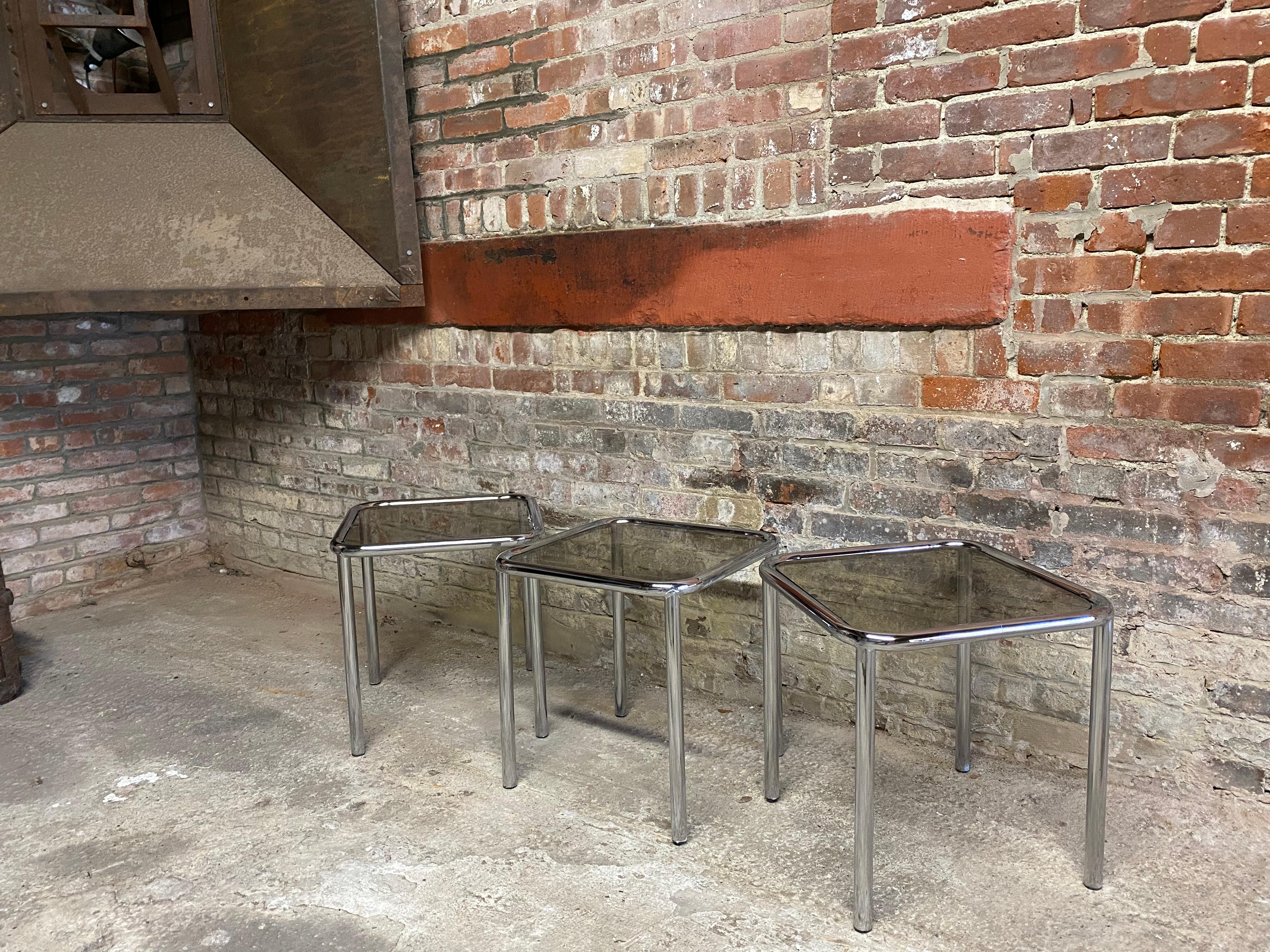 Mid-Century Modern Chrome and Glass Nesting Tables by Arthur Umanoff for The Ansley Collection