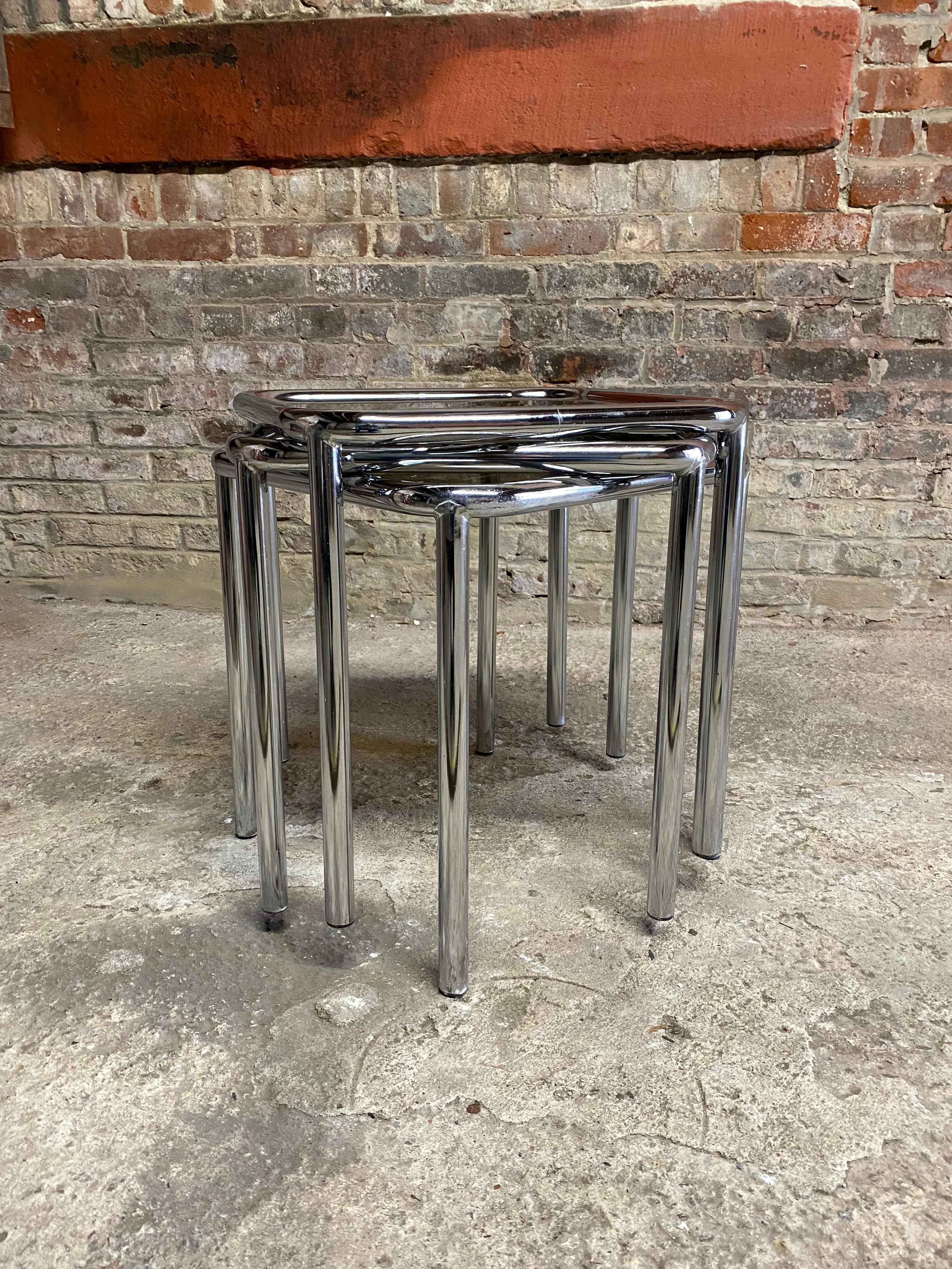 Steel Chrome and Glass Nesting Tables by Arthur Umanoff for The Ansley Collection