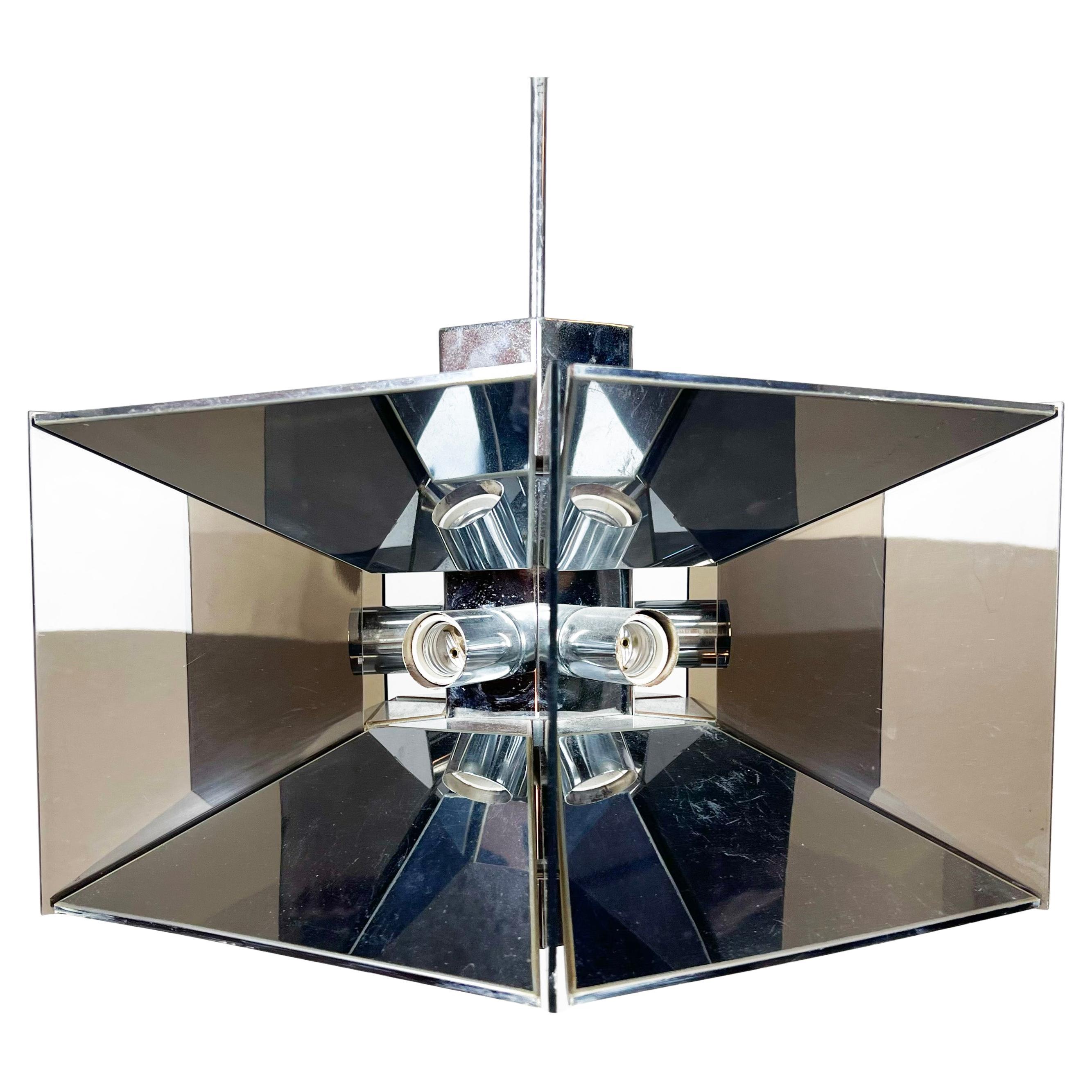Chrome and Smoked Lucite Chandelier Pendant Ceiling Light