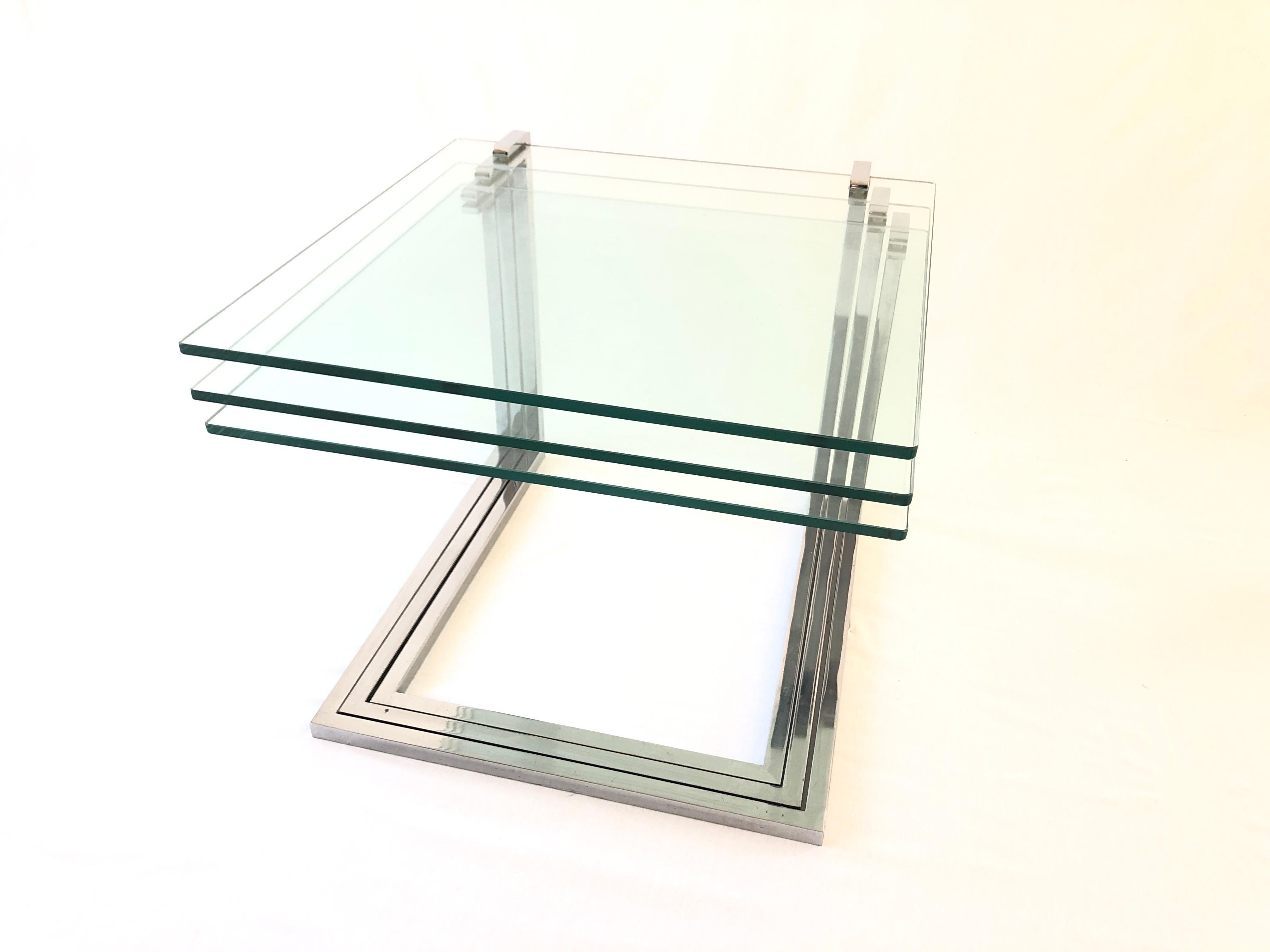 Space Age Chrome and Thick Glass Set of 3 Nesting Tables, 1970s, Germany For Sale