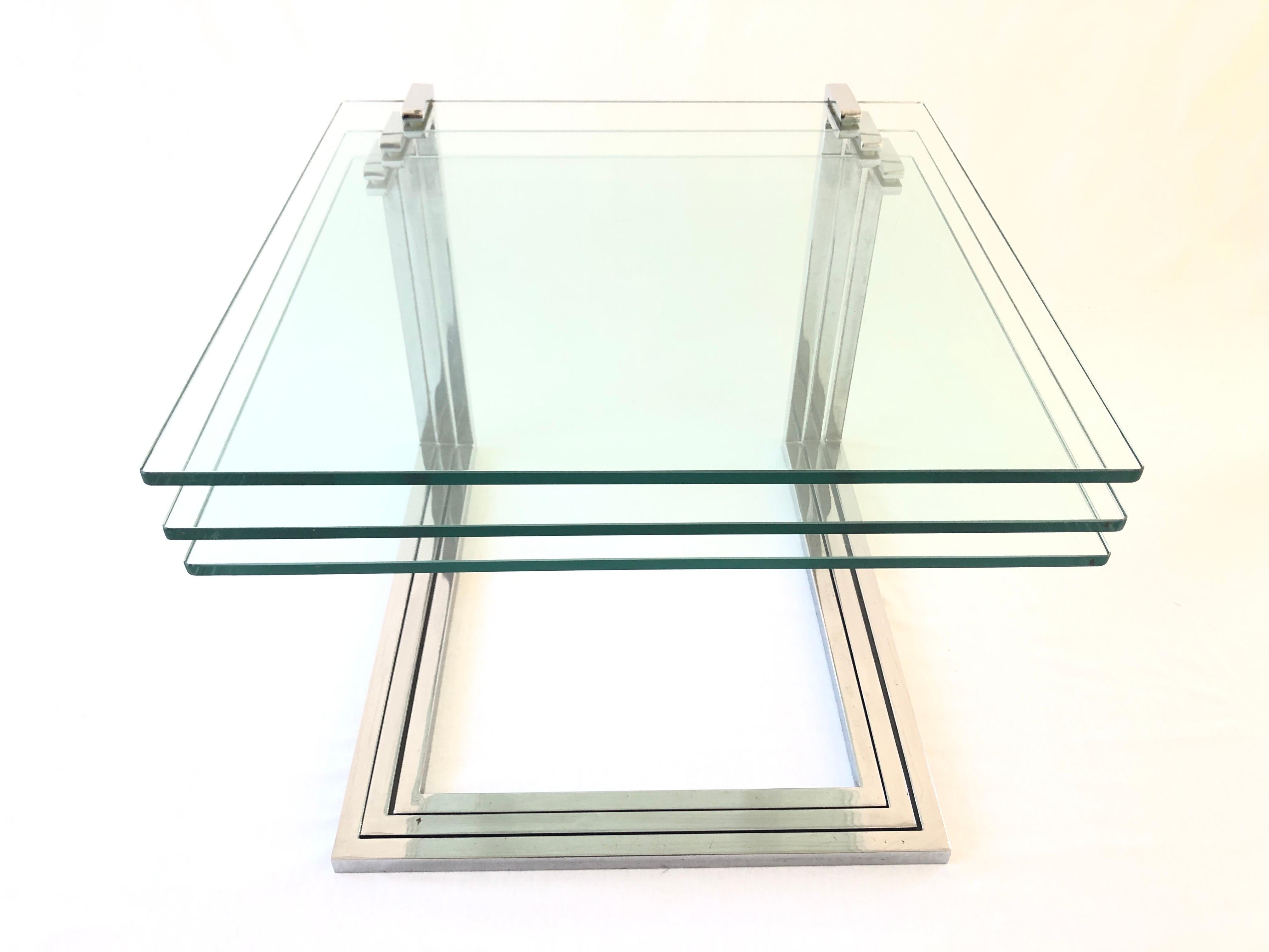 Late 20th Century Chrome and Thick Glass Set of 3 Nesting Tables, 1970s, Germany For Sale
