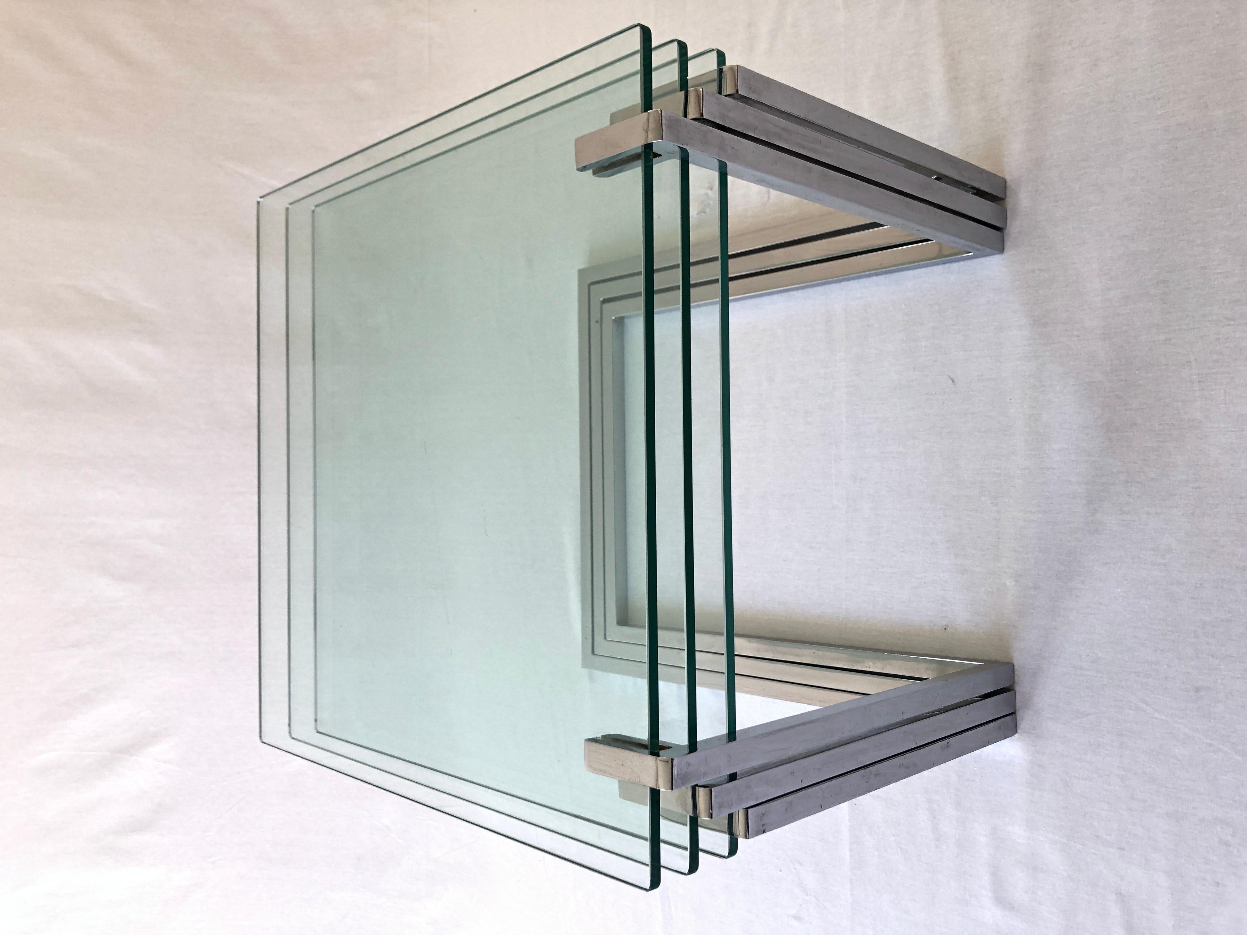 Chrome and Thick Glass Set of 3 Nesting Tables, 1970s, Germany For Sale 1