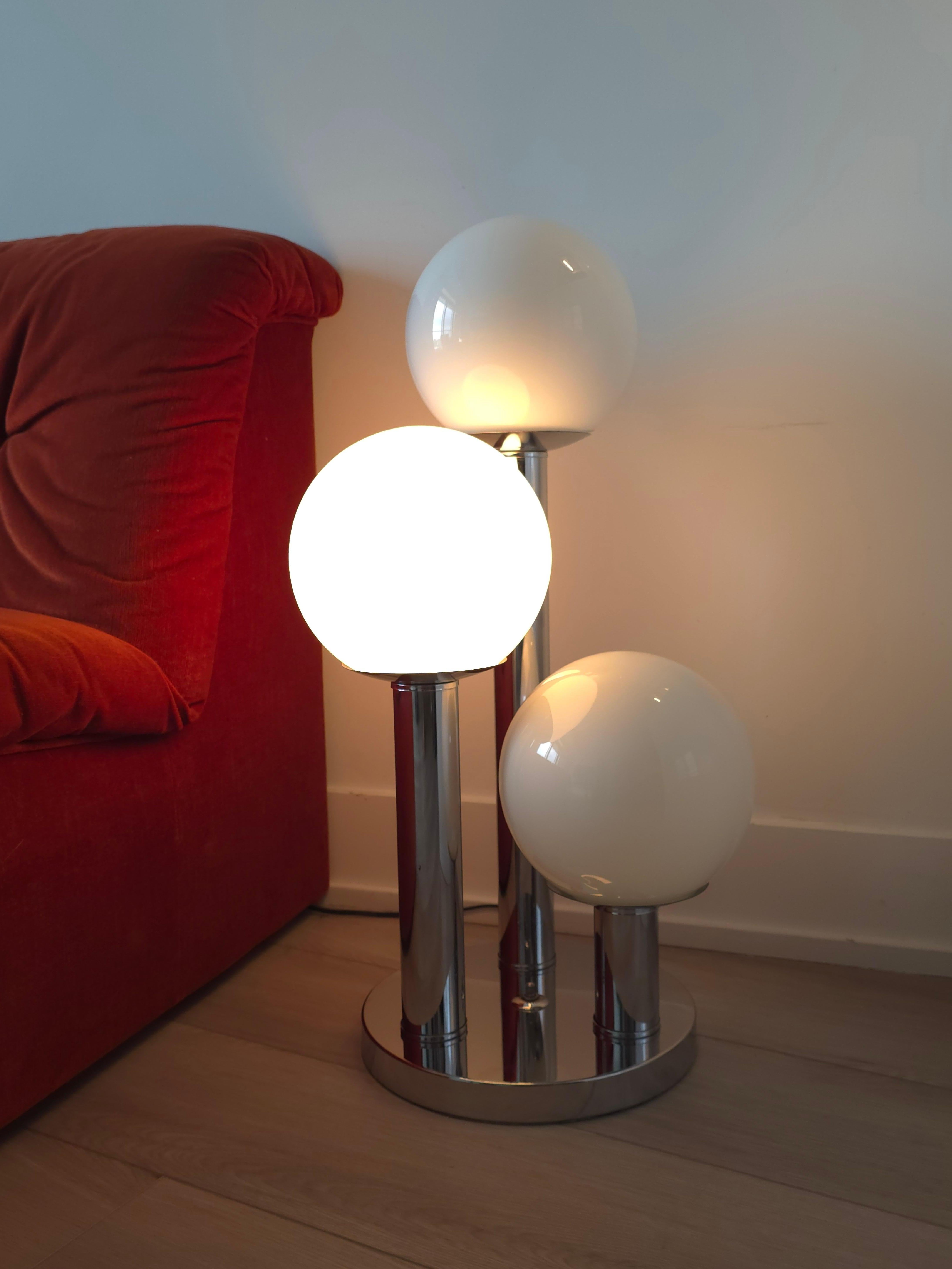 Unknown Chrome and Three Tier Globe Lamp 1970s