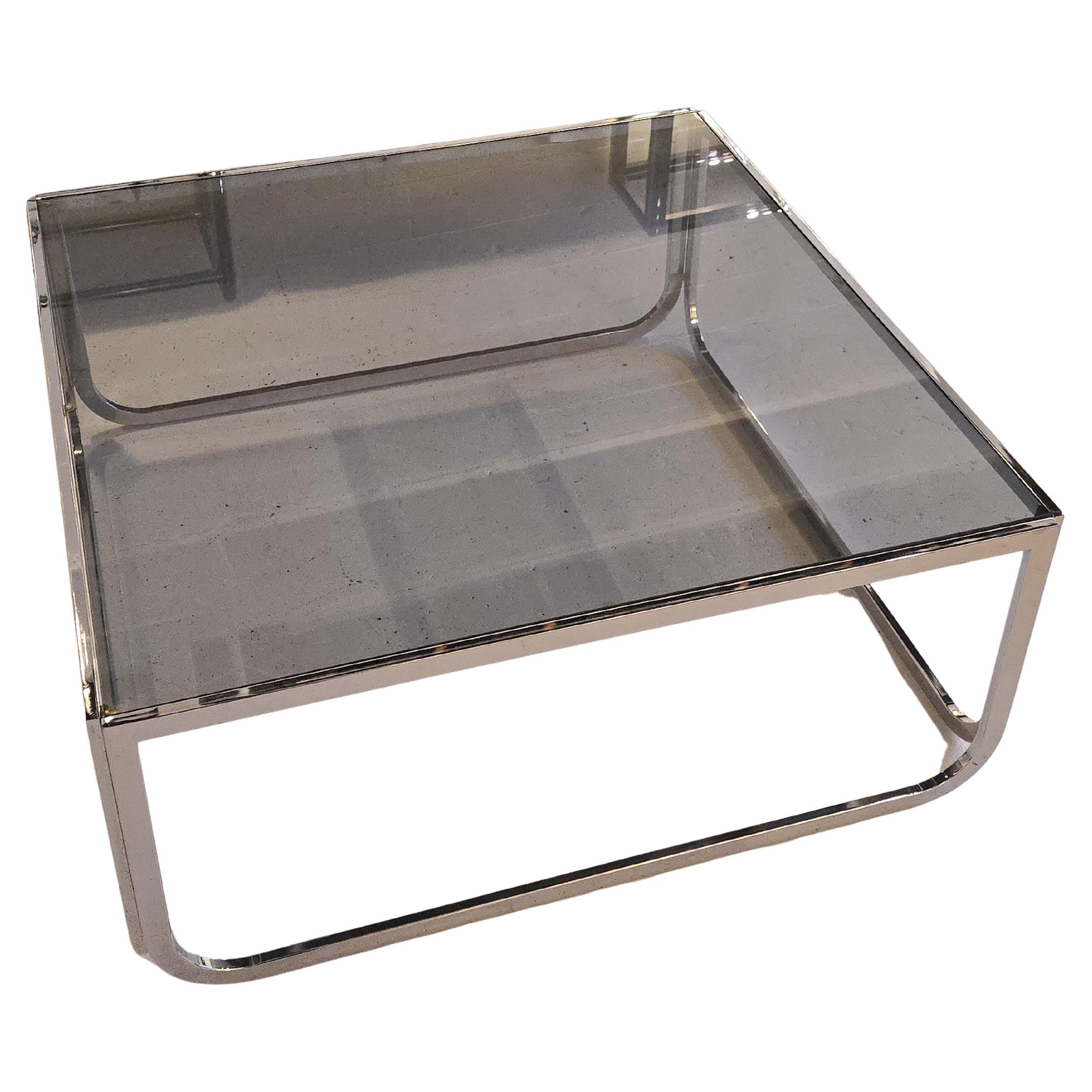 Chrome and Tinted Smoked Glass Large Coffee Table For Sale