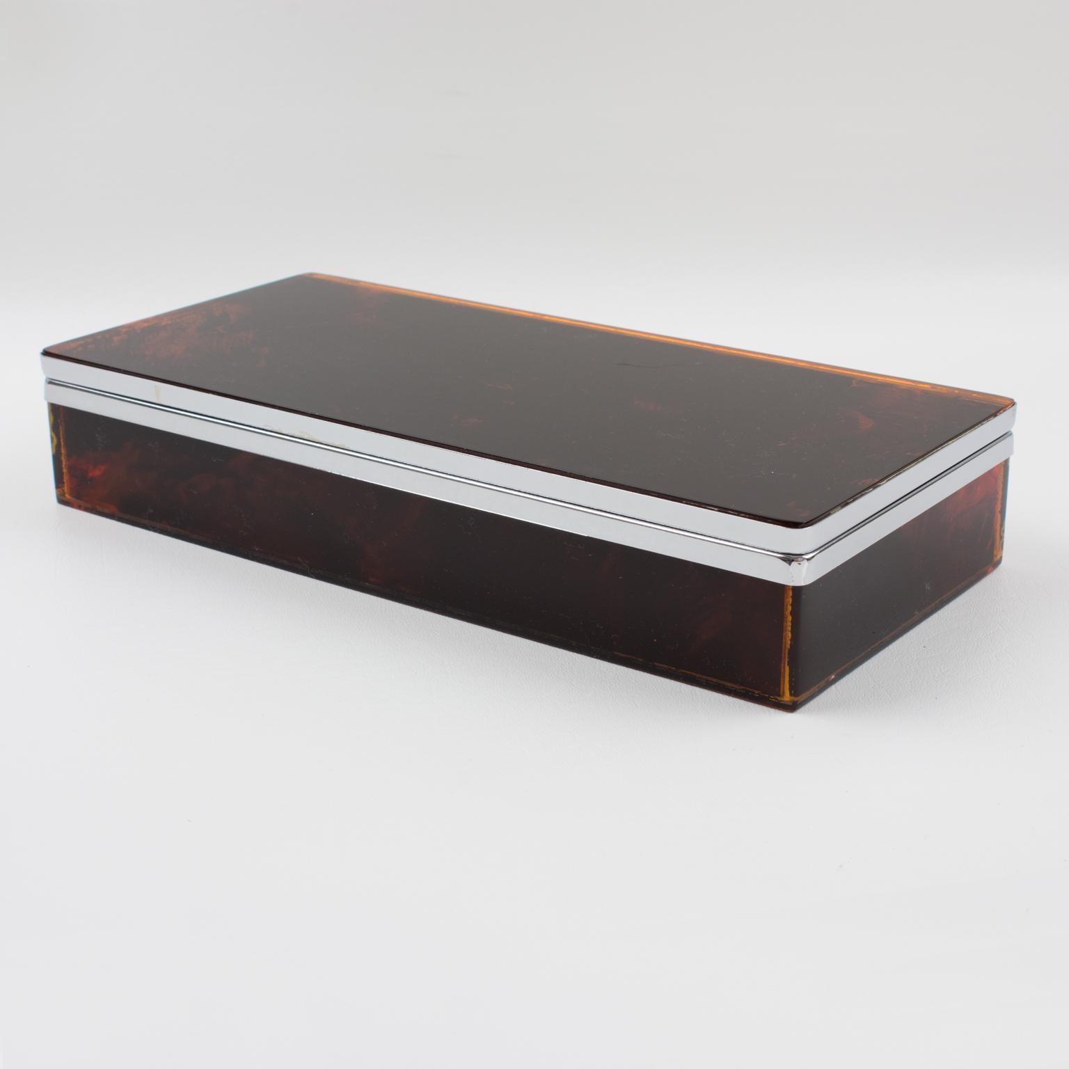 Chrome and Tortoiseshell Lucite Box, circa 1970 3
