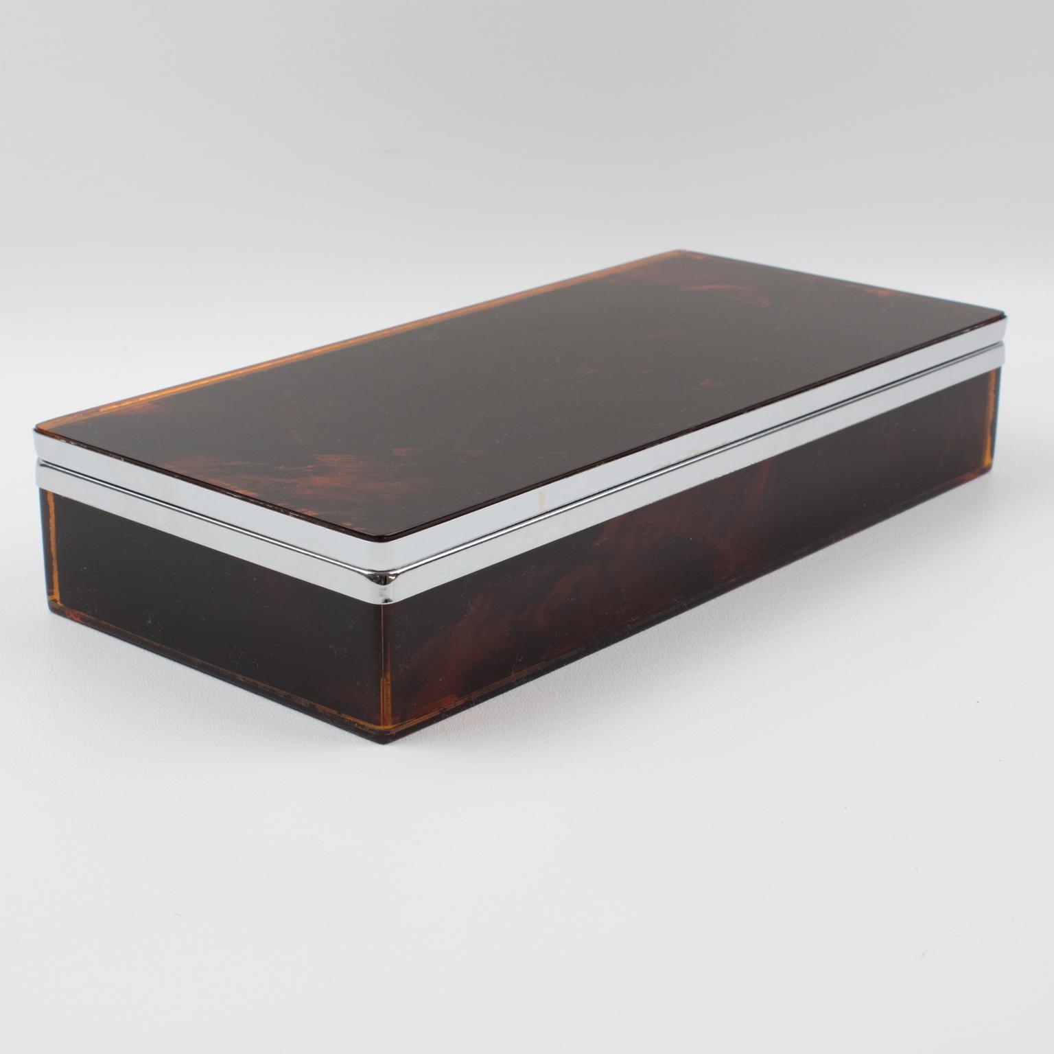 Chrome and Tortoiseshell Lucite Box, circa 1970 4