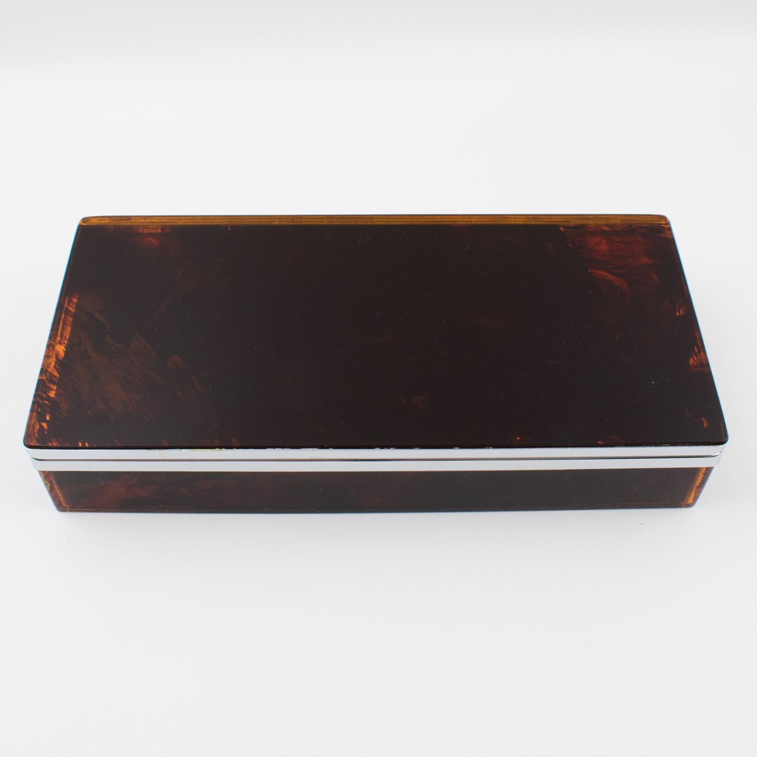 Chrome and Tortoiseshell Lucite Box, circa 1970 1
