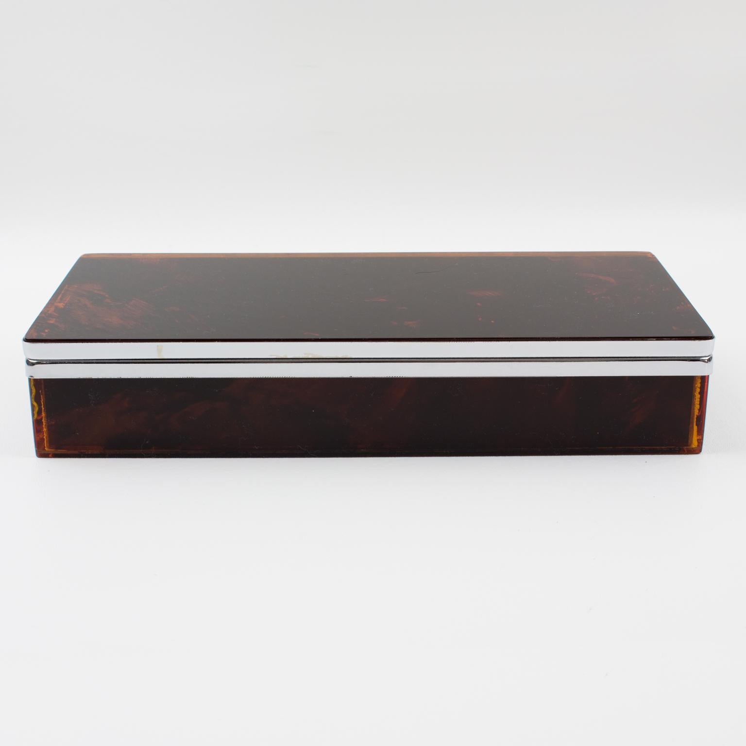 Chrome and Tortoiseshell Lucite Box, circa 1970 2