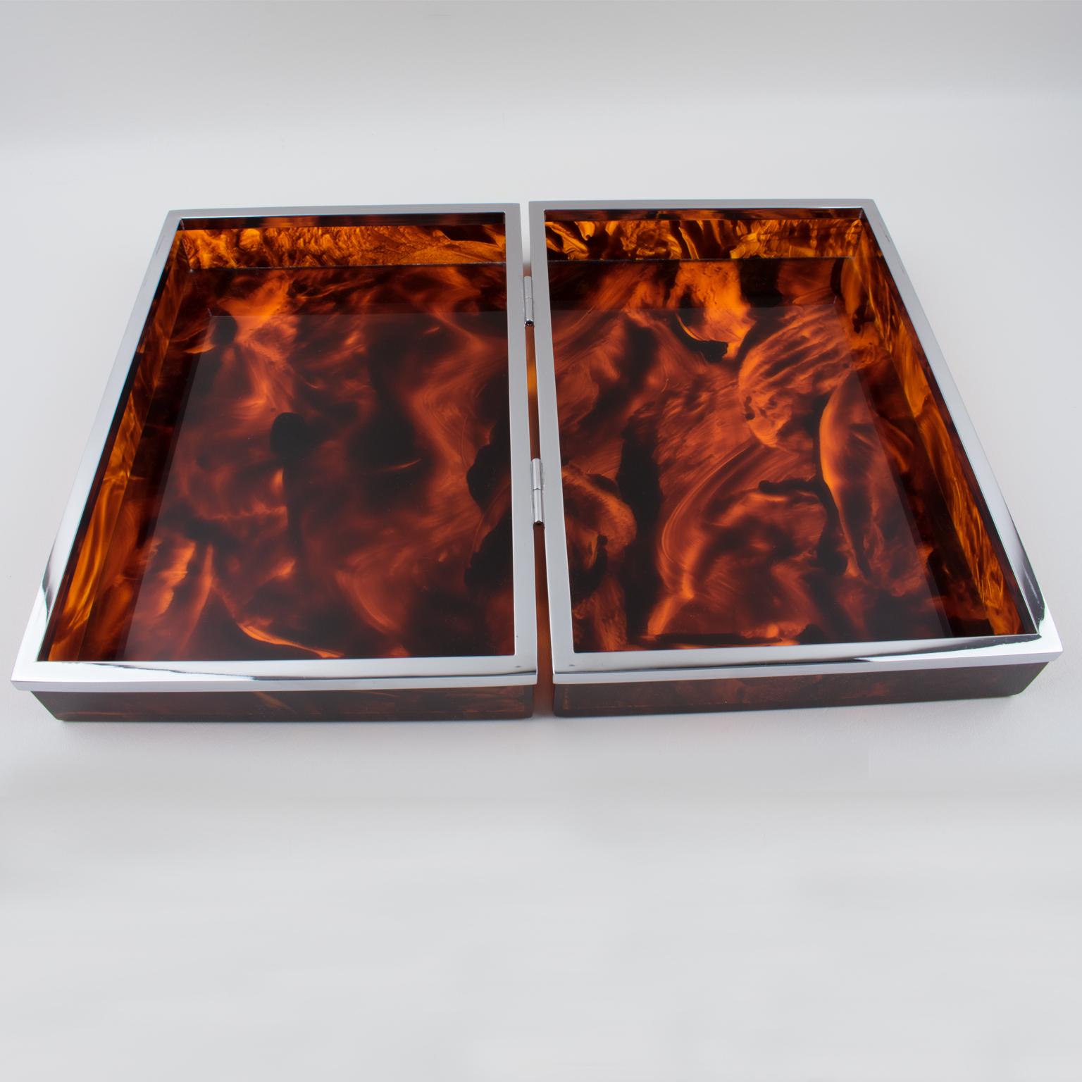 Modernist Chrome and Tortoiseshell Lucite Box, circa 1970 2
