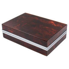Modernist Chrome and Tortoiseshell Lucite Box, circa 1970