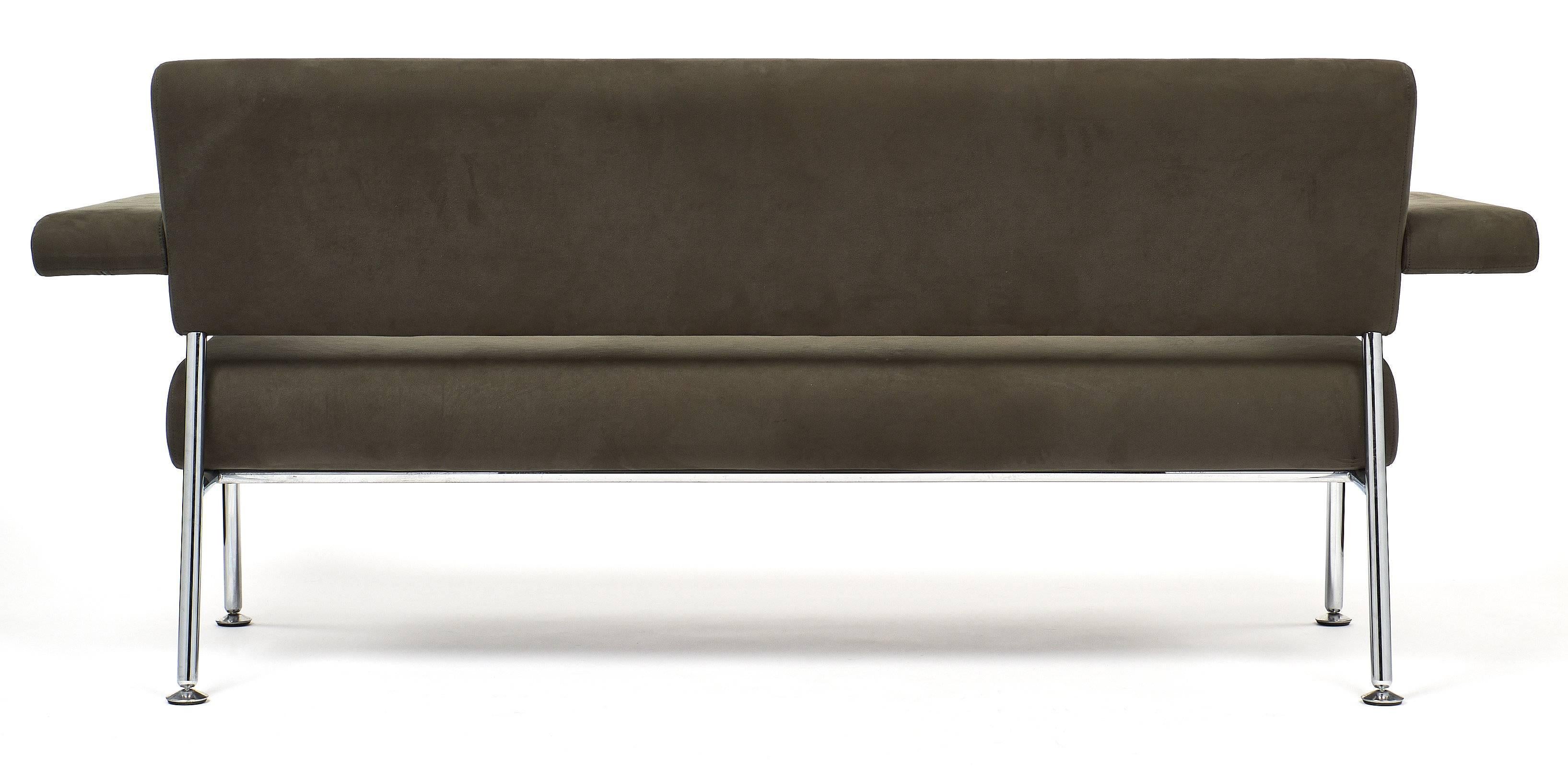 Chrome and Ultrasuede Vintage Modernist Sofa 5