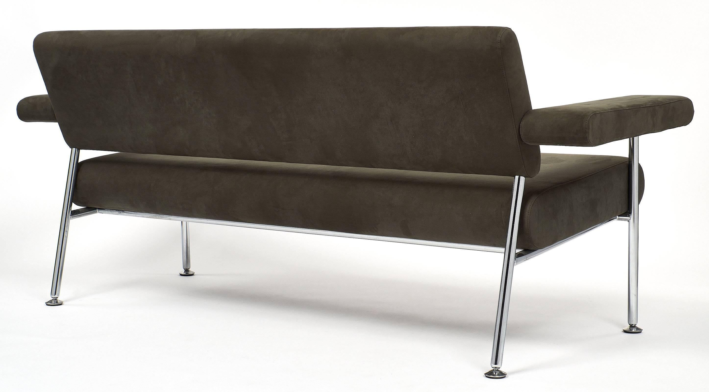 Chrome and Ultrasuede Vintage Modernist Sofa 4