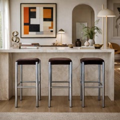 Chrome and Velvet Bar Stools, Set of Three, c. 1970s