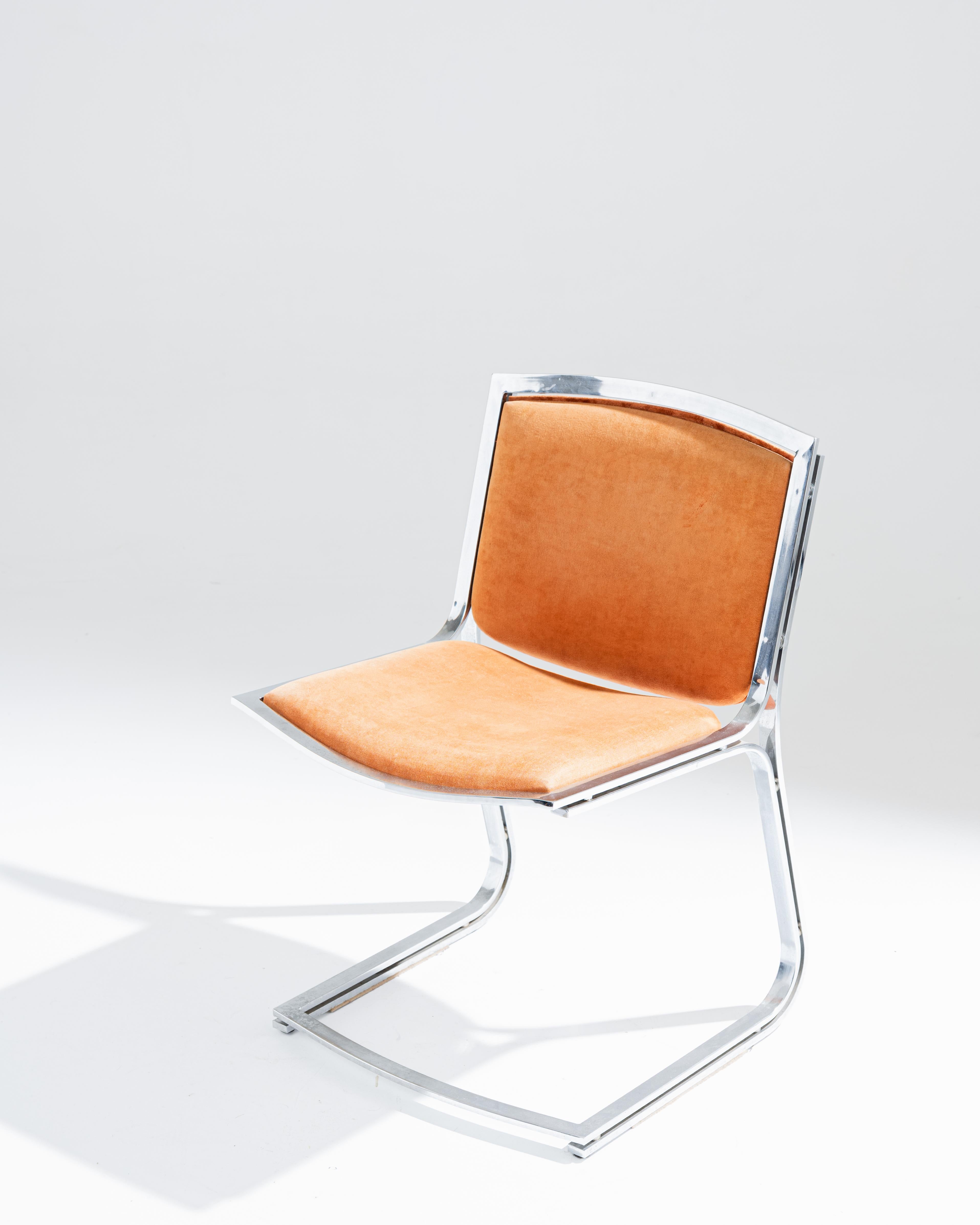 Chrome and Velvet Chair, Sergio Asti, 1970s in vendita 3