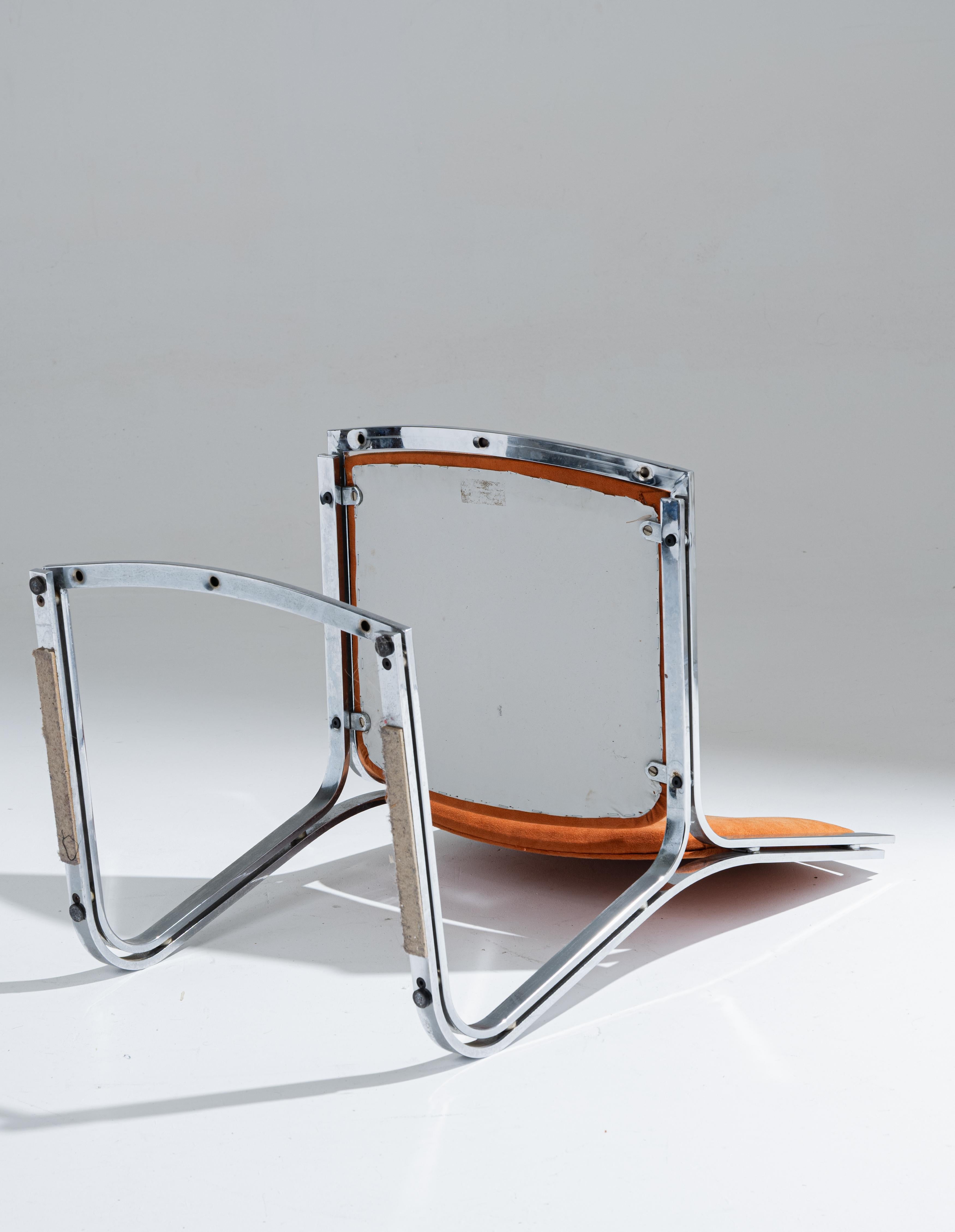 Chrome and Velvet Chair, Sergio Asti, 1970s in vendita 5