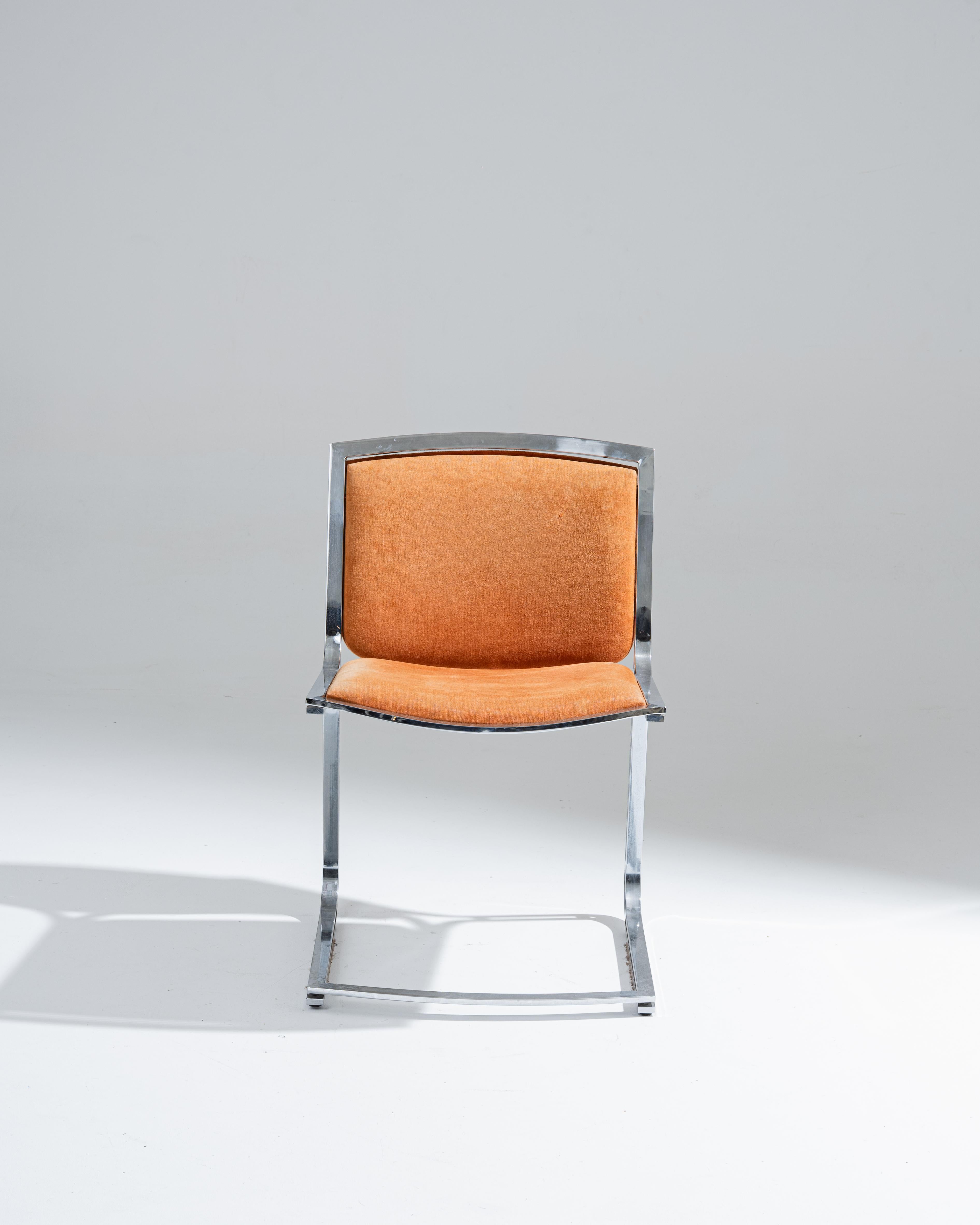 Chrome and Velvet Chair, Sergio Asti, 1970s in vendita 1