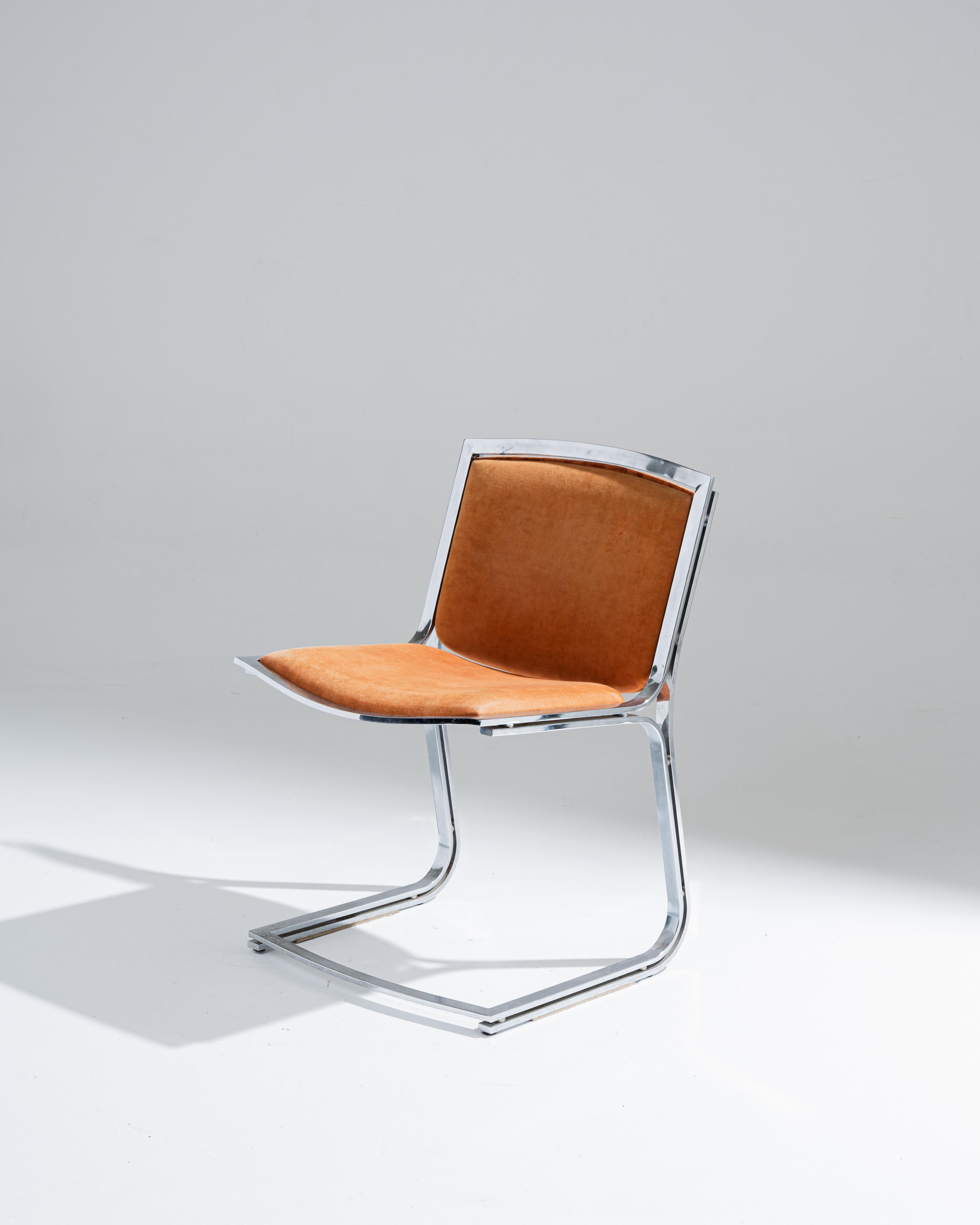 Chrome and Velvet Chair, Sergio Asti, 1970s in vendita 2