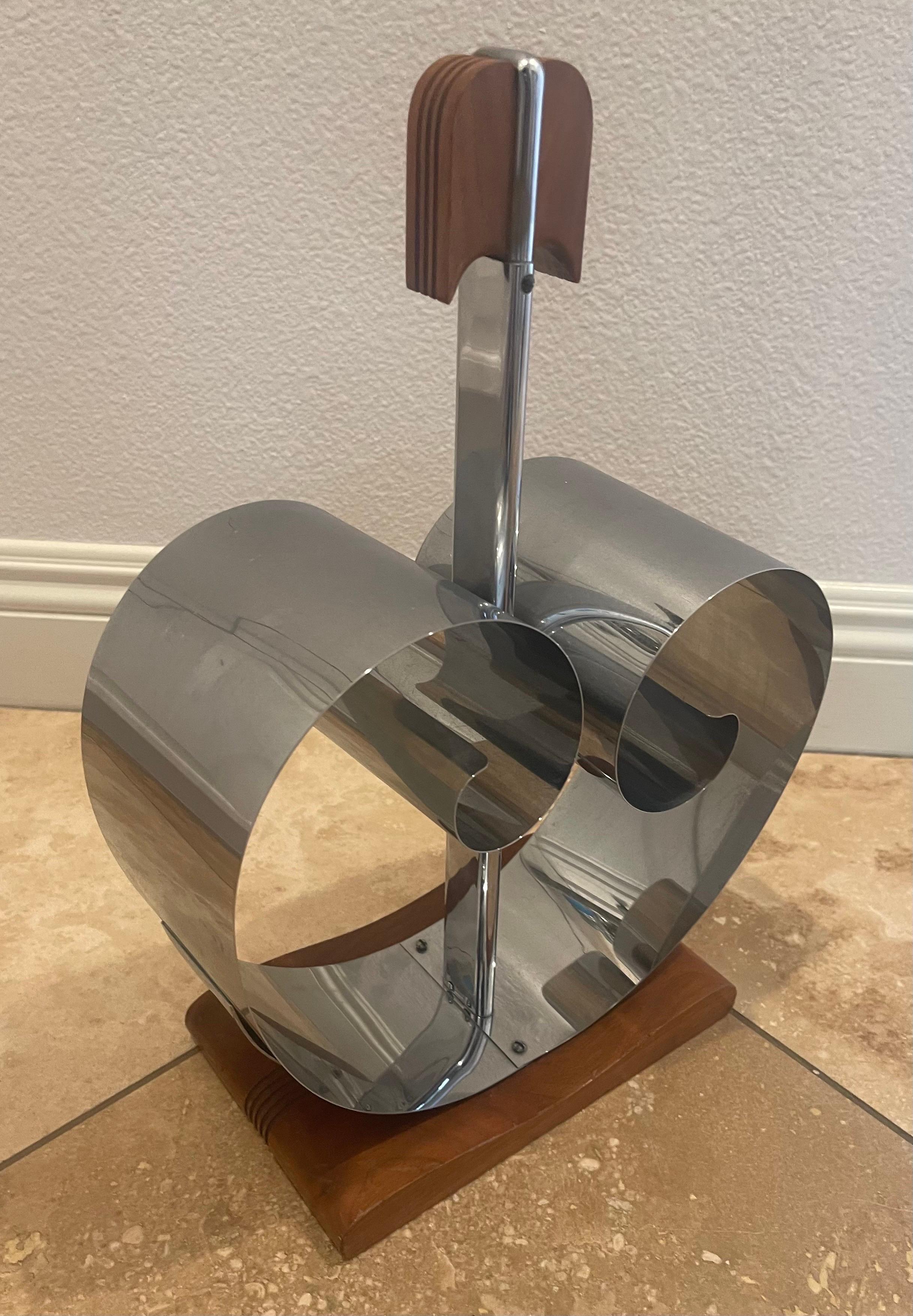 Stainless Steel Chrome and Walnut Art Deco Magazine Rack by Fred D. Farr for Revere For Sale