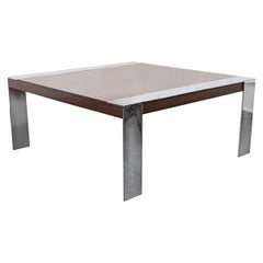 Chrome and Walnut Coffee Table Attributed to Milo Baughman
