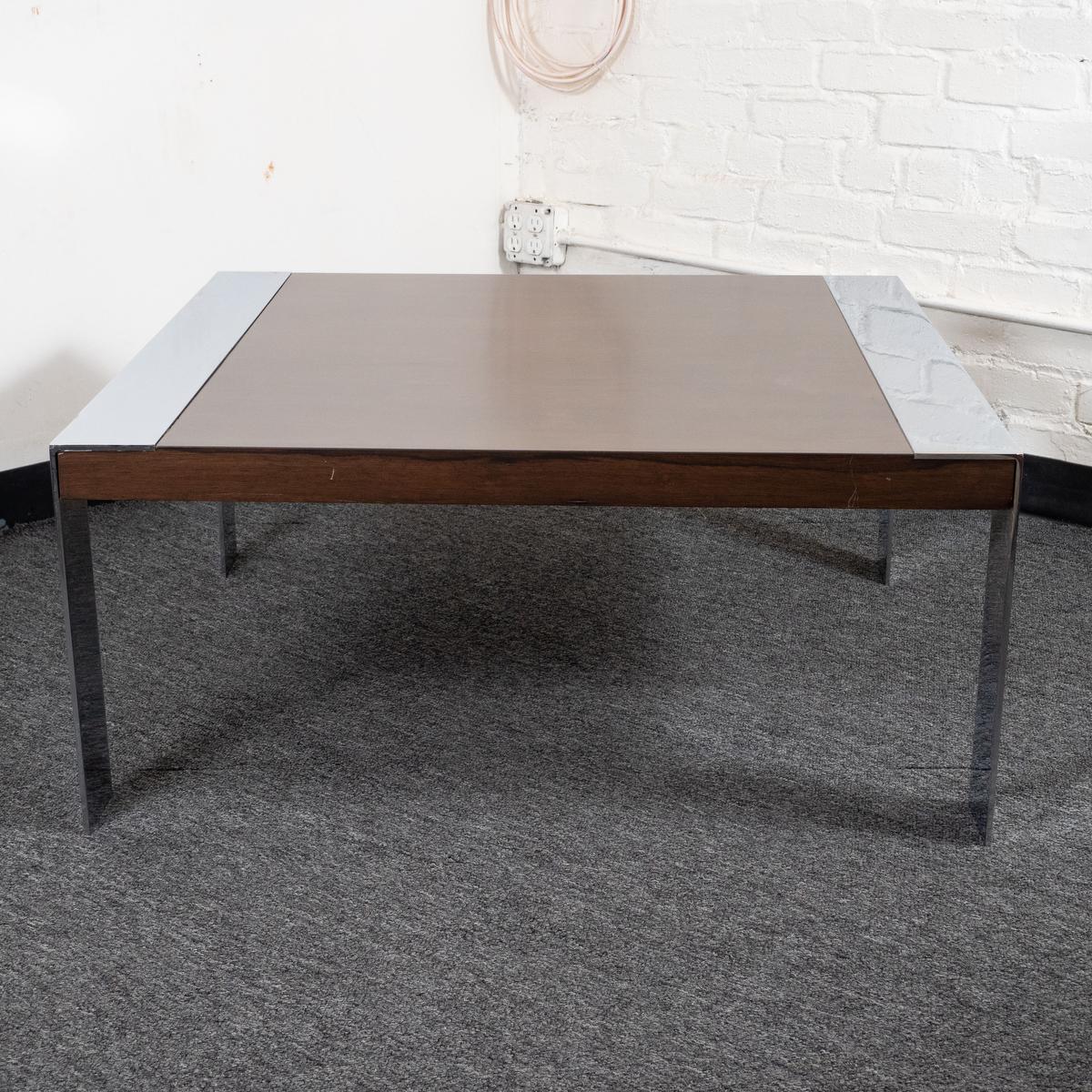 Mid-20th Century Chrome and Walnut Coffee Table Attributed to Milo Baughman For Sale