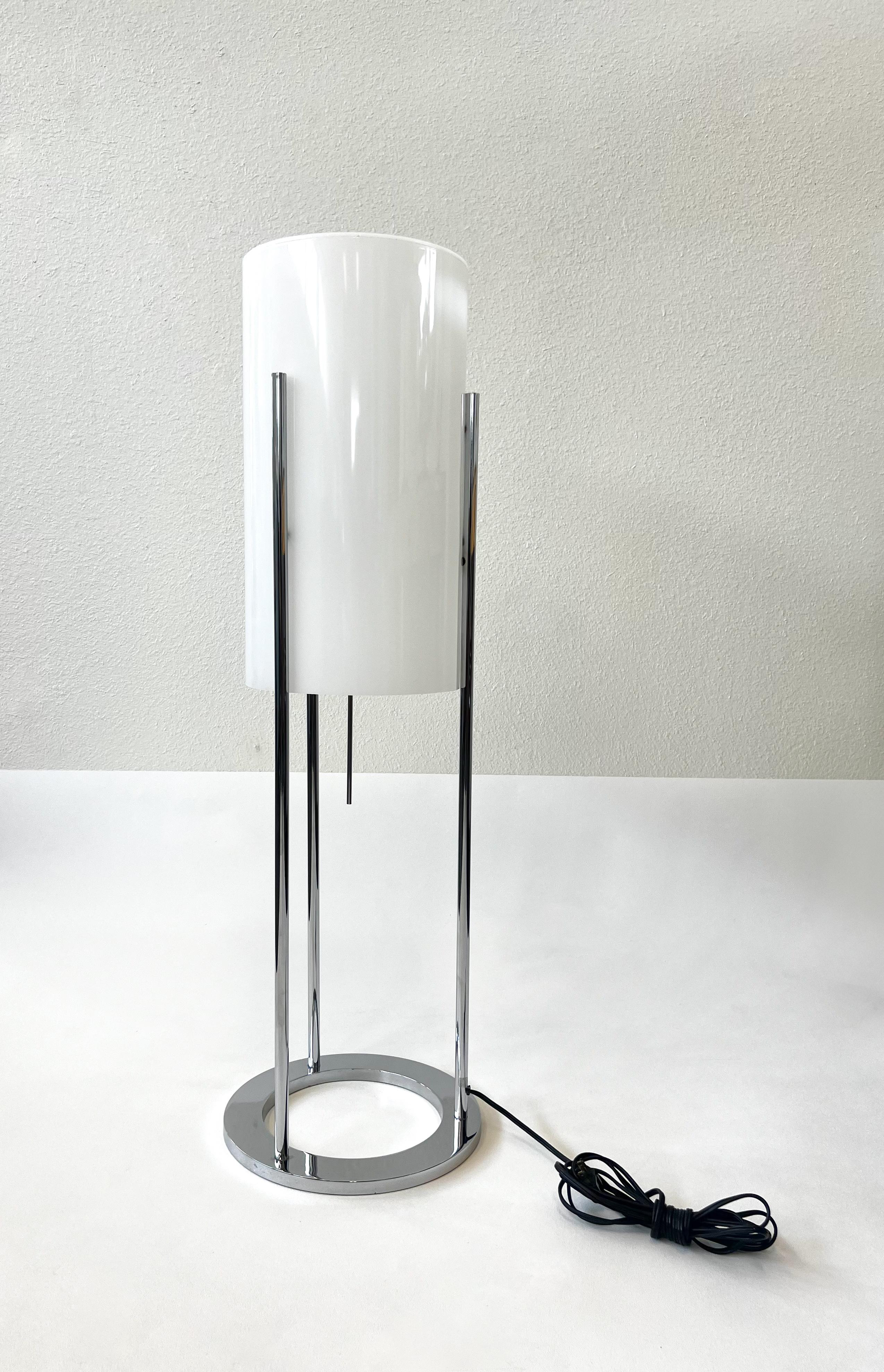 Modern Chrome and White Acrylic Table Lamp by Paul Mayen For Sale