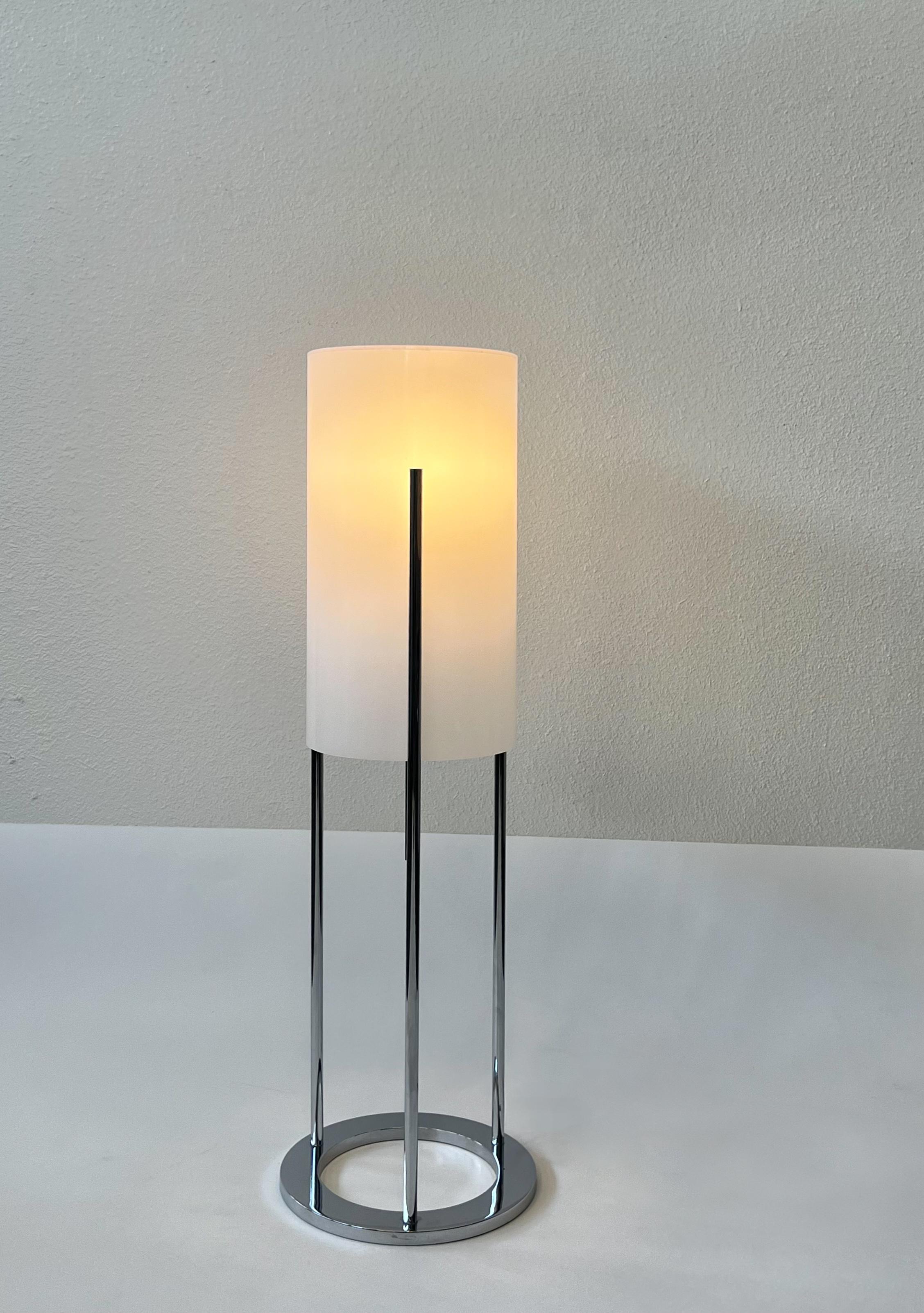 Chrome and White Acrylic Table Lamp by Paul Mayen For Sale 1