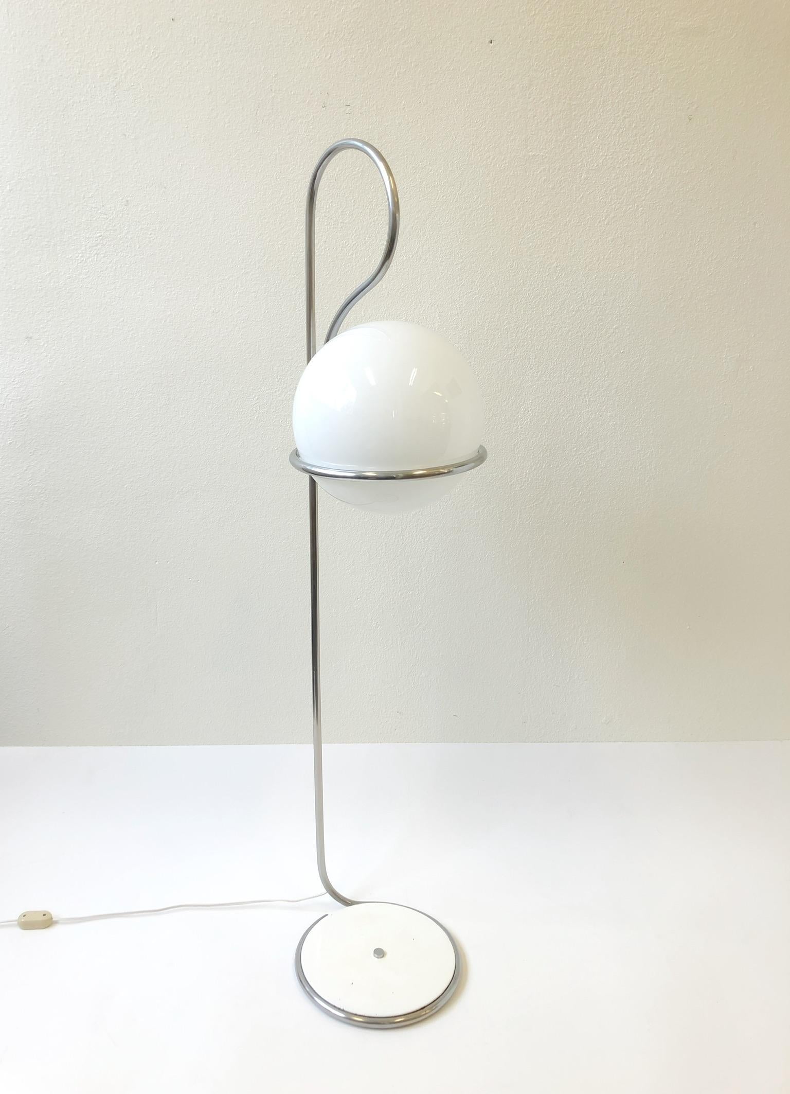 Modern Chrome and White Glass Globe Floor Lamp 