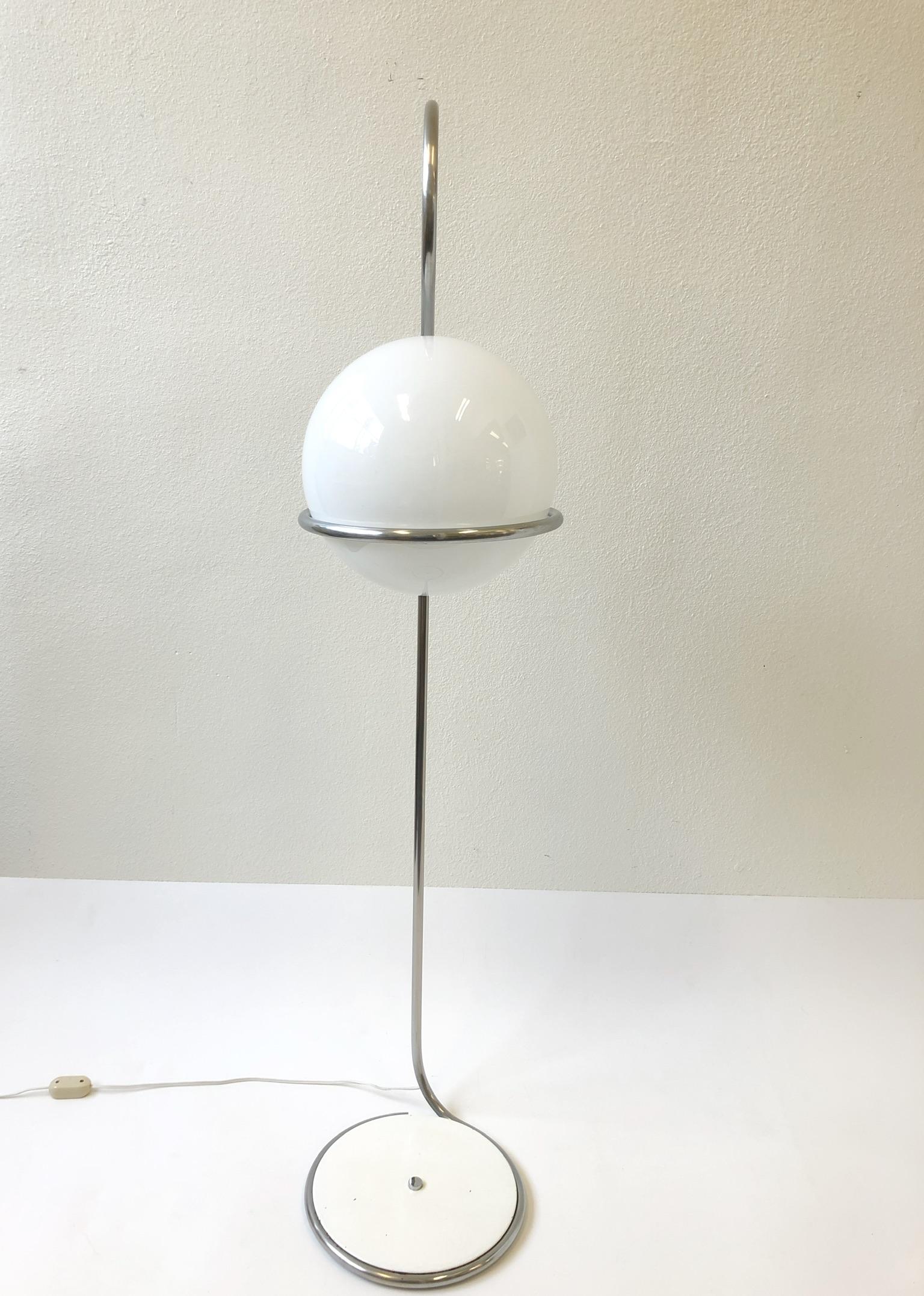 Italian Chrome and White Glass Globe Floor Lamp 
