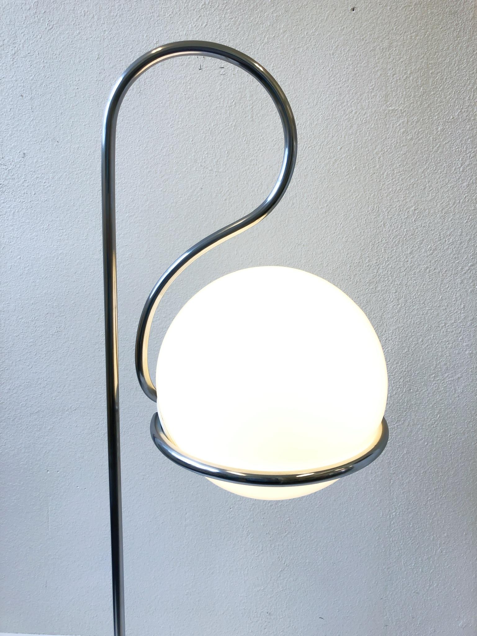 Polished Chrome and White Glass Globe Floor Lamp 