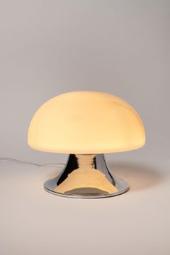 Chrome and white glass mushroom table lamp. Germany, circa 1970