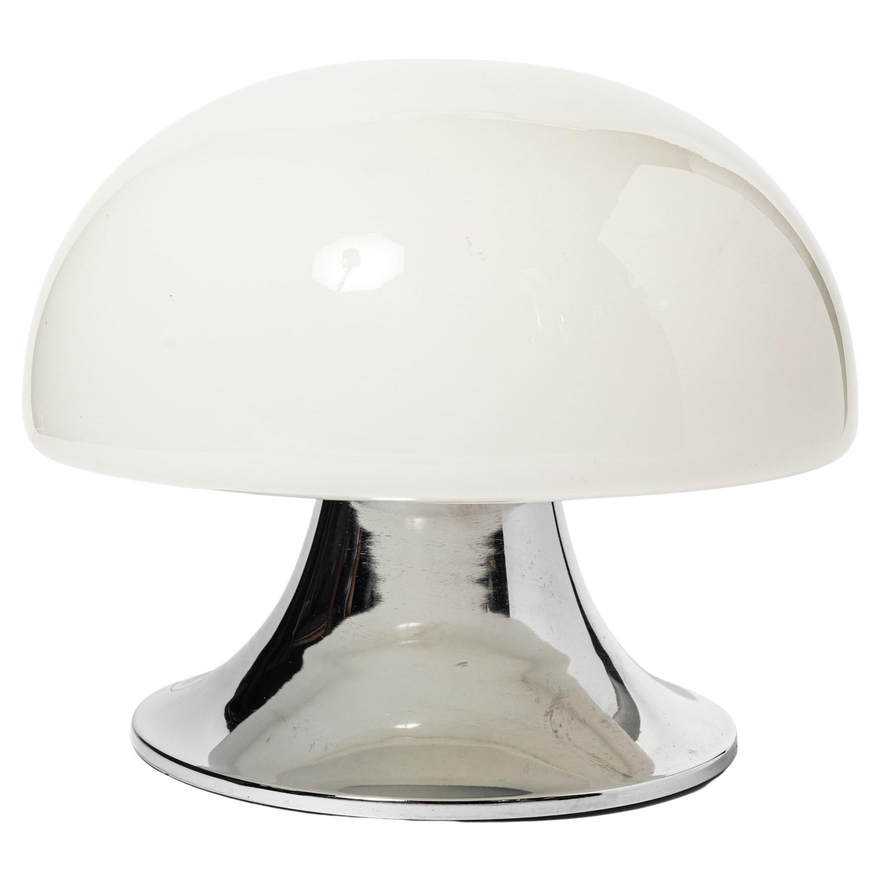Chrome and white glass mushroom table lamp. Germany, circa 1970 in vendita