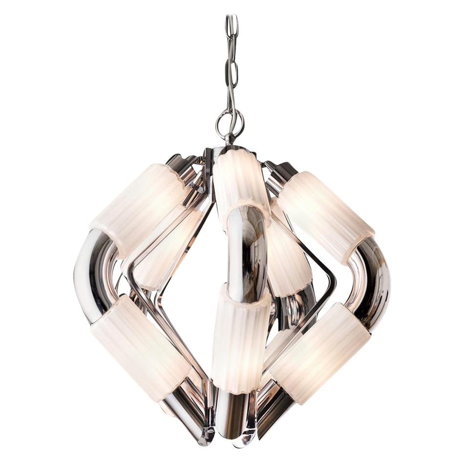 Chrome and White Glass Pendant Lamp For Sale