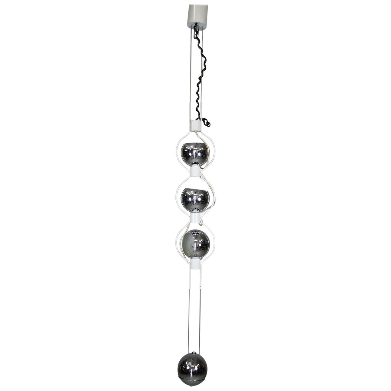 Chrome and White Lacquered Pendant by Angelo Lelli, Mod. '14071', c.a. 1962 For Sale