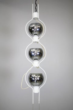 Chrome and White Lacquered Pendant by Angelo Lelli, Mod. '14071', circa 1962