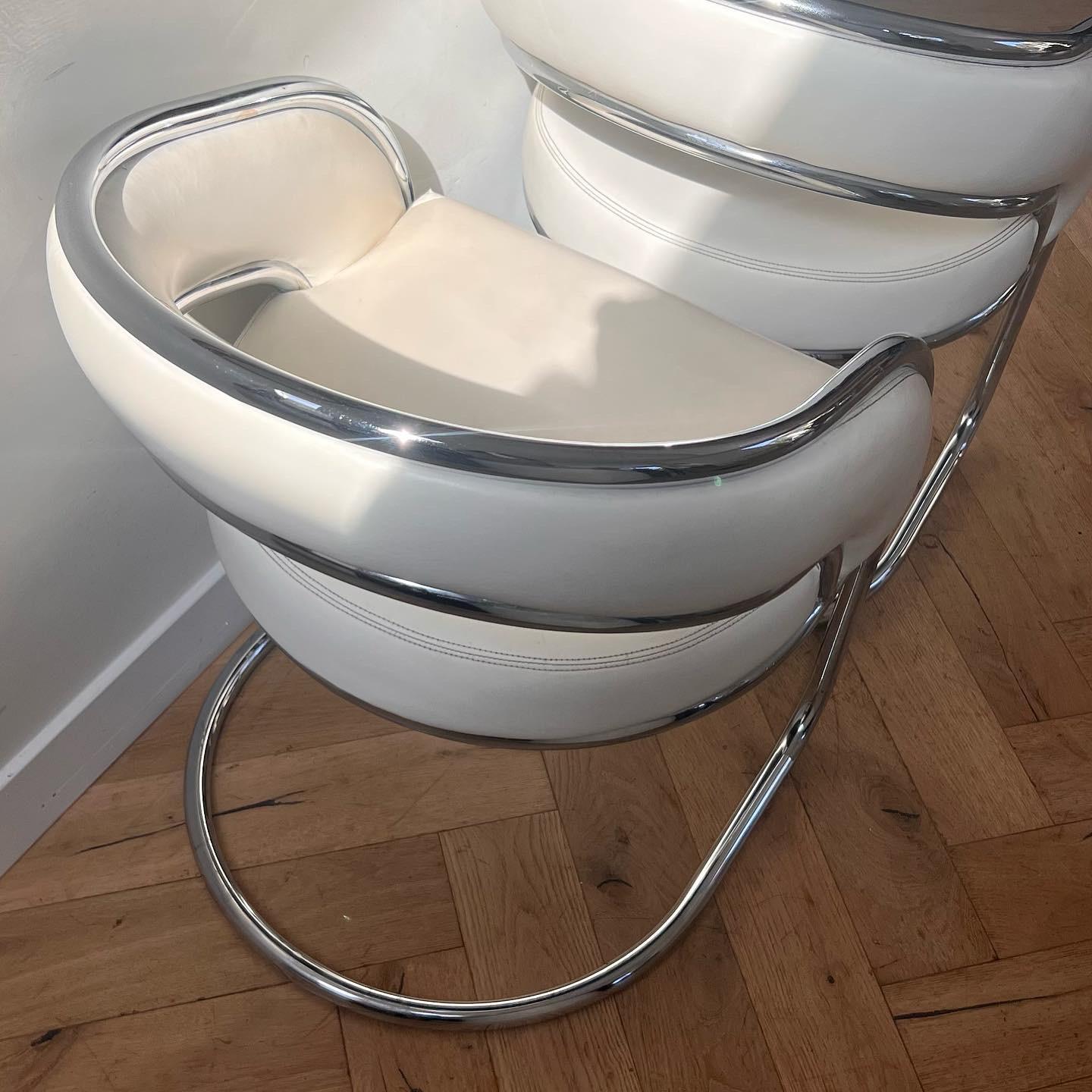 Chrome and white leather chairs by Contemporary Shells, circa 1970 3