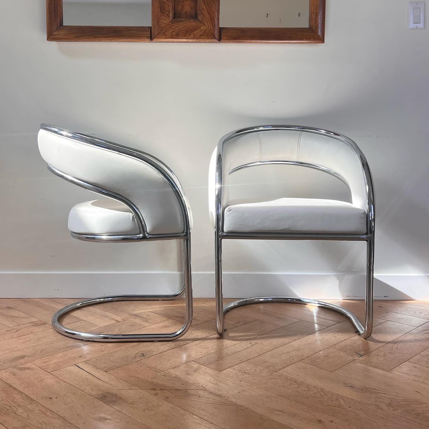 Chrome and white leather chairs by Contemporary Shells, circa 1970 4