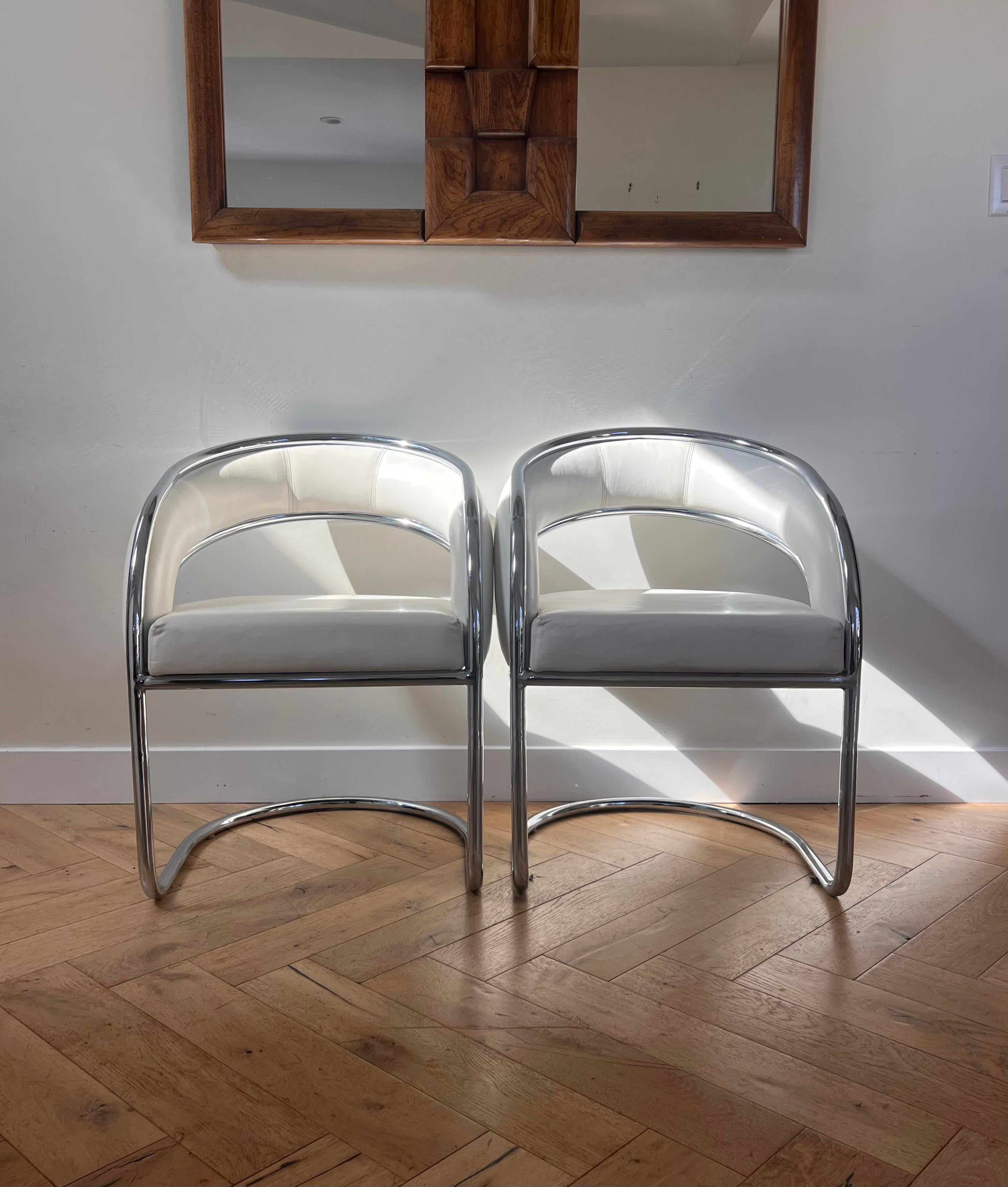 Chrome and white leather chairs by Contemporary Shells, circa 1970 6