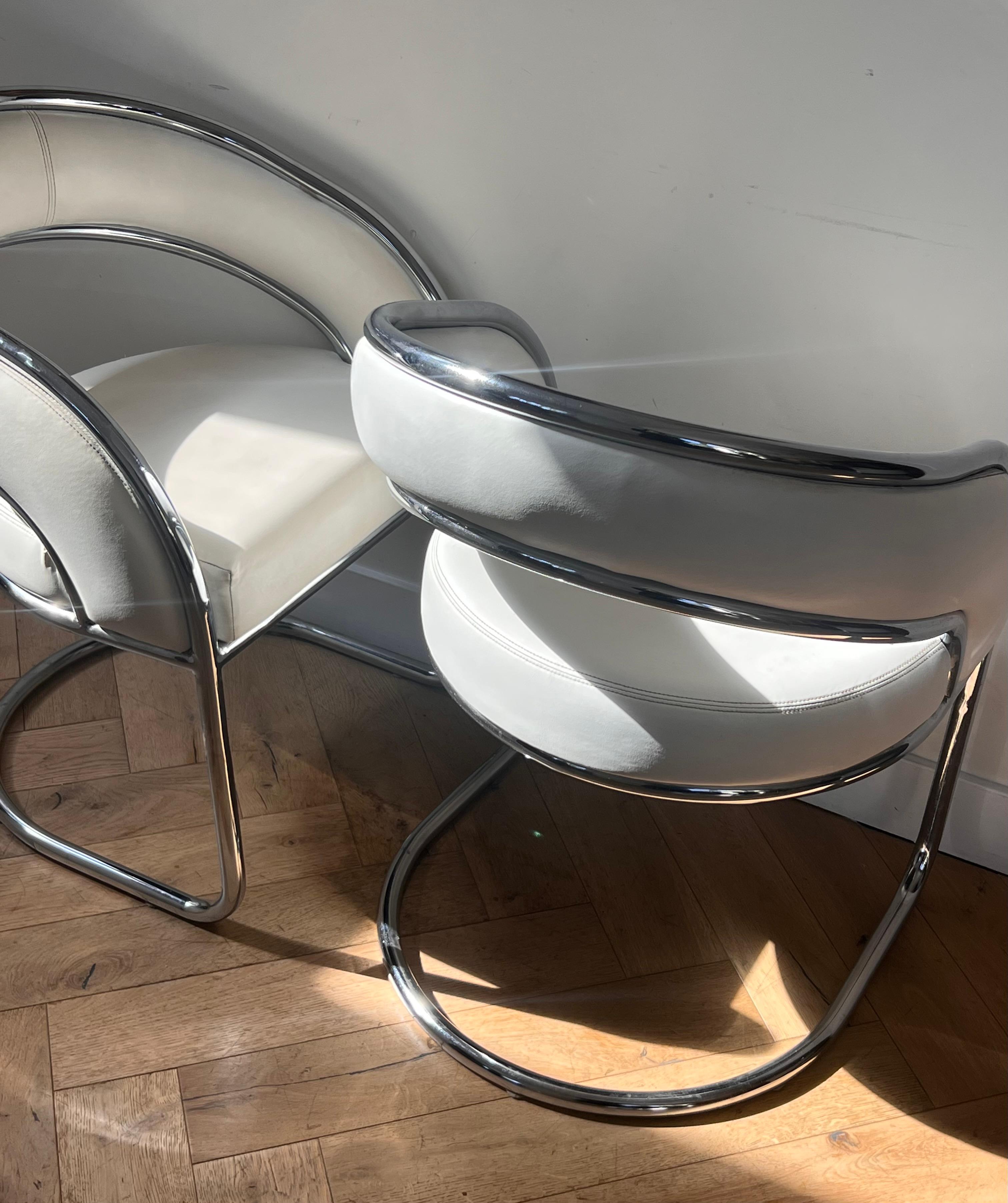 Chrome and white leather chairs by Contemporary Shells, circa 1970 7