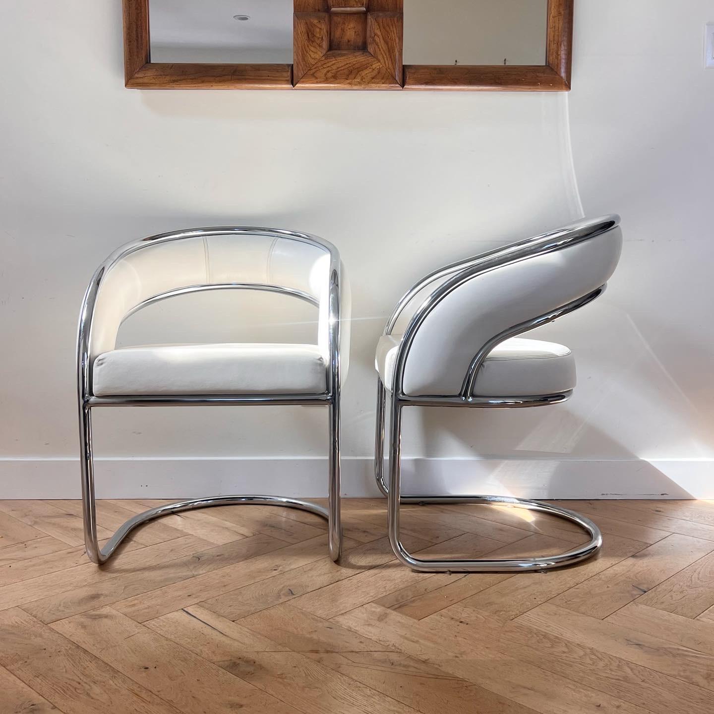 Chrome and white leather chairs by Contemporary Shells, circa 1970 In Good Condition In View Park, CA