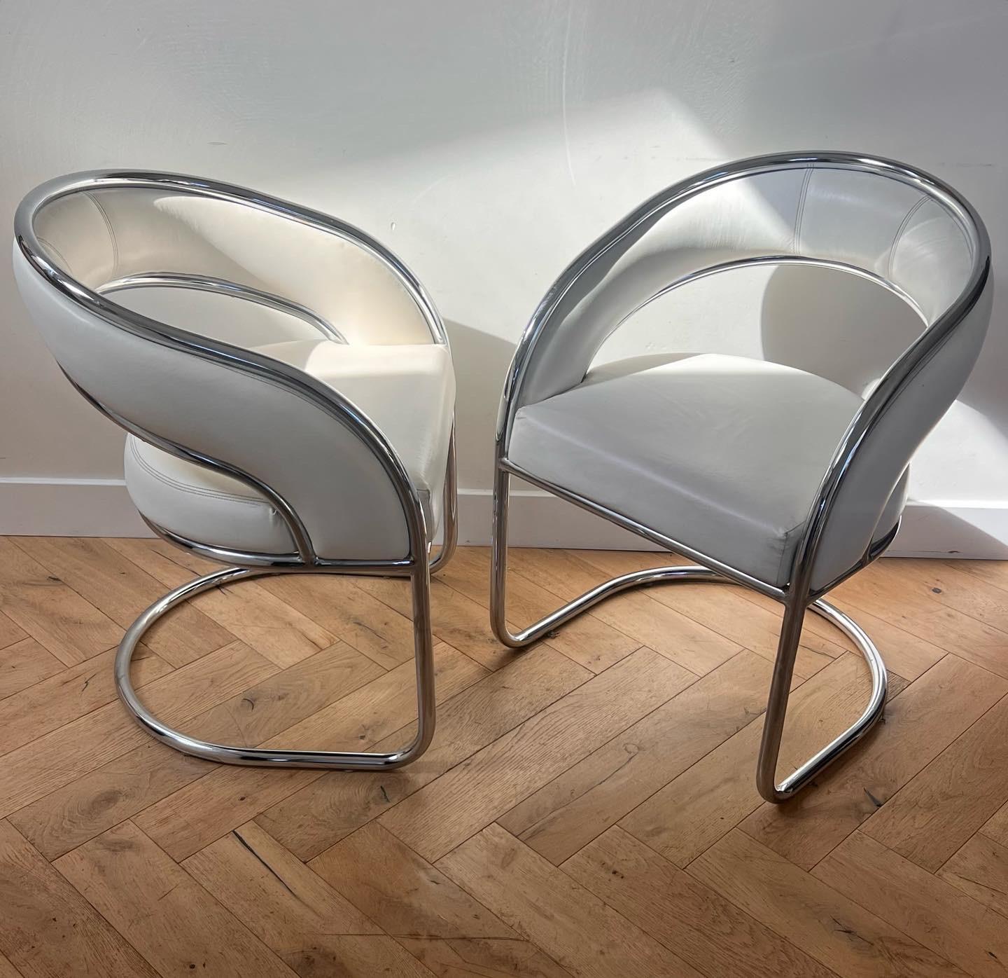 Chrome and white leather chairs by Contemporary Shells, circa 1970 1