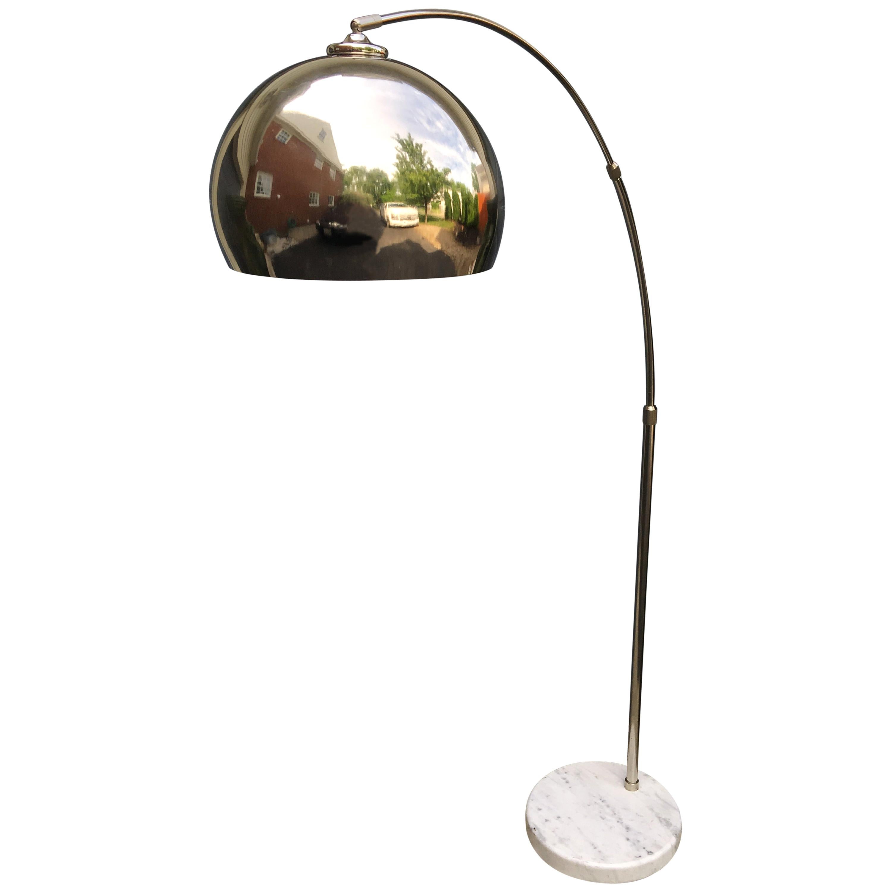 Chrome And White Marble Goose Neck Floor Lamp