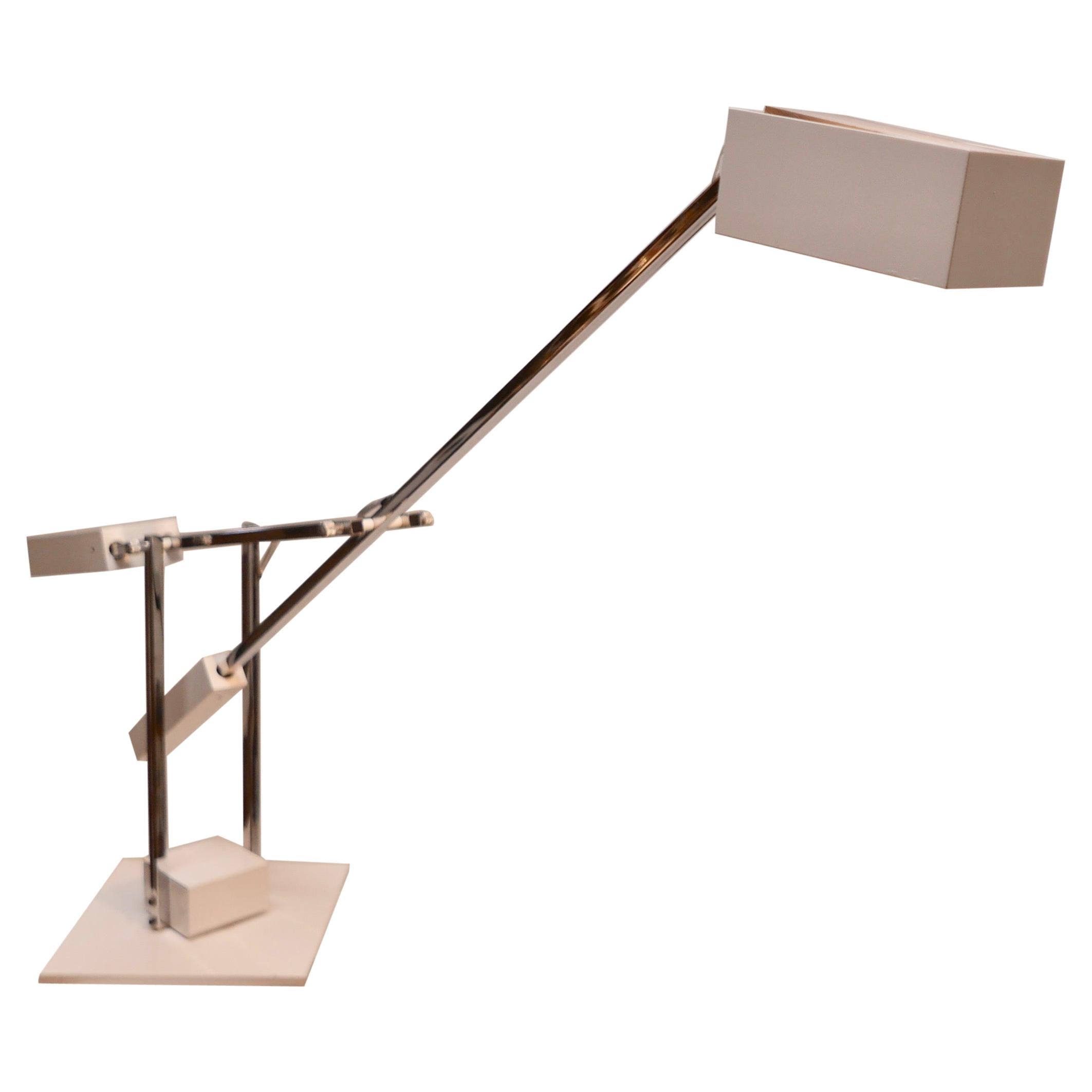 Chrome and White Metal Minimalist Desk Lamp by Designer Robert Sonneman, 1970s