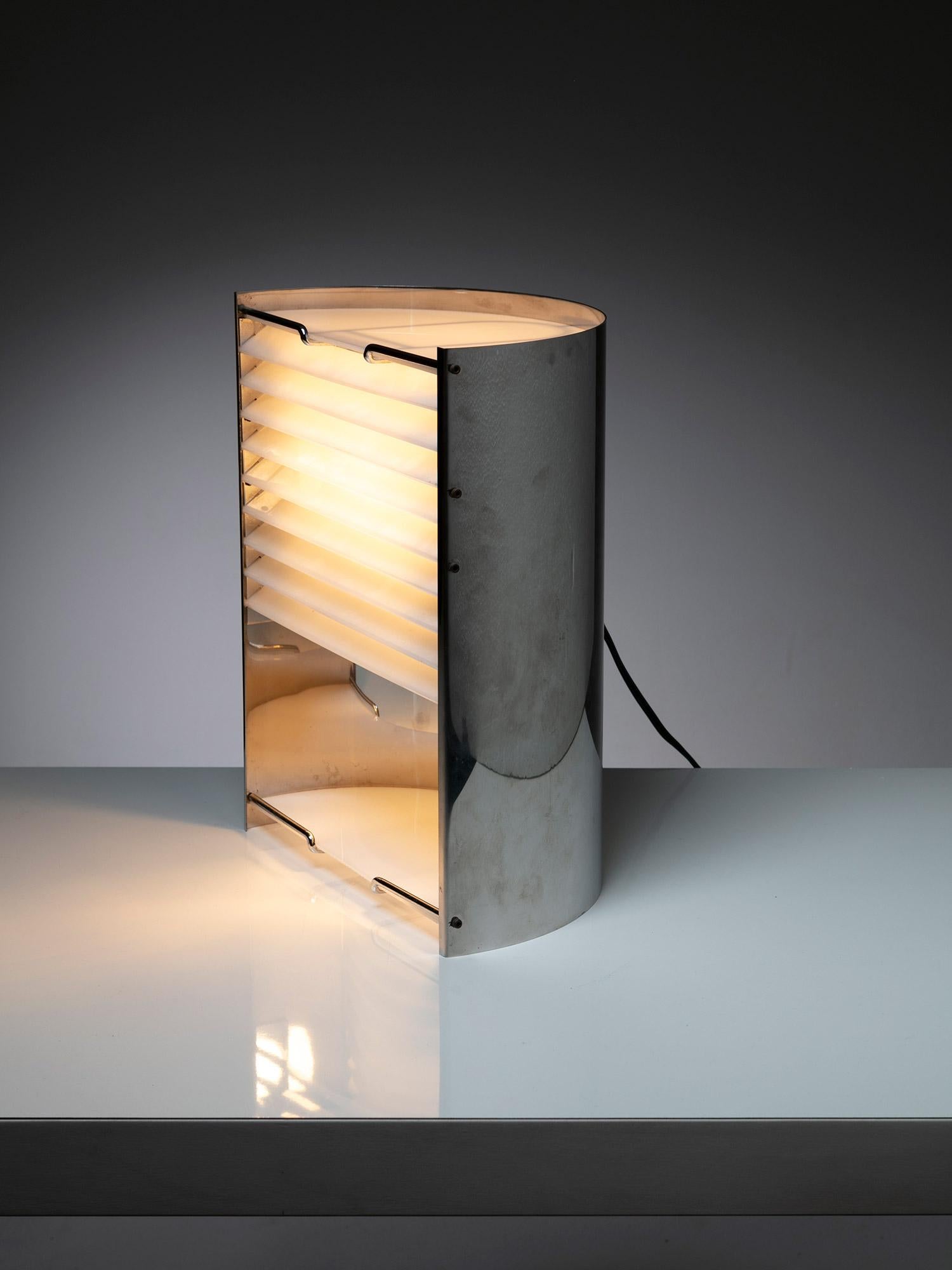 Italian Chrome and White Plexiglass Table Lamp, Italy, 1970s For Sale