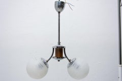 Chrome and Wood Art Deco Pendant Chandelier, circa 1930´s, Bohemia